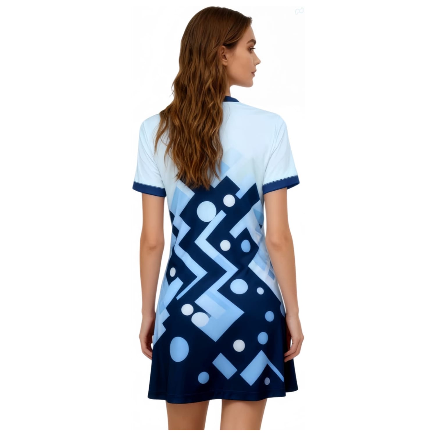 100% Polyester Micro Mesh Short Sleeves V-Neck A-Line Sport Dress