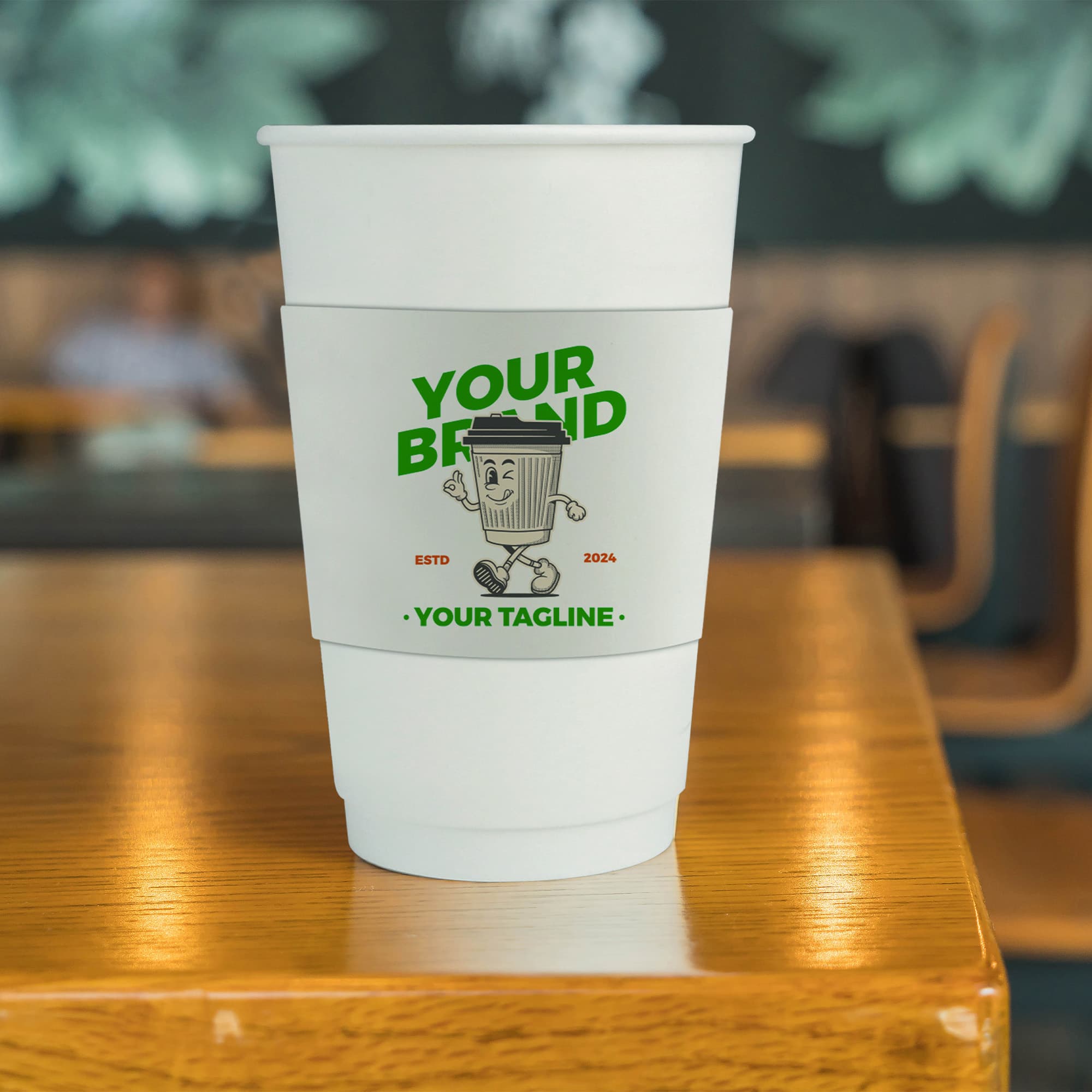 PLA Double Wall Compostable Paper Cups with Cup Sleeve