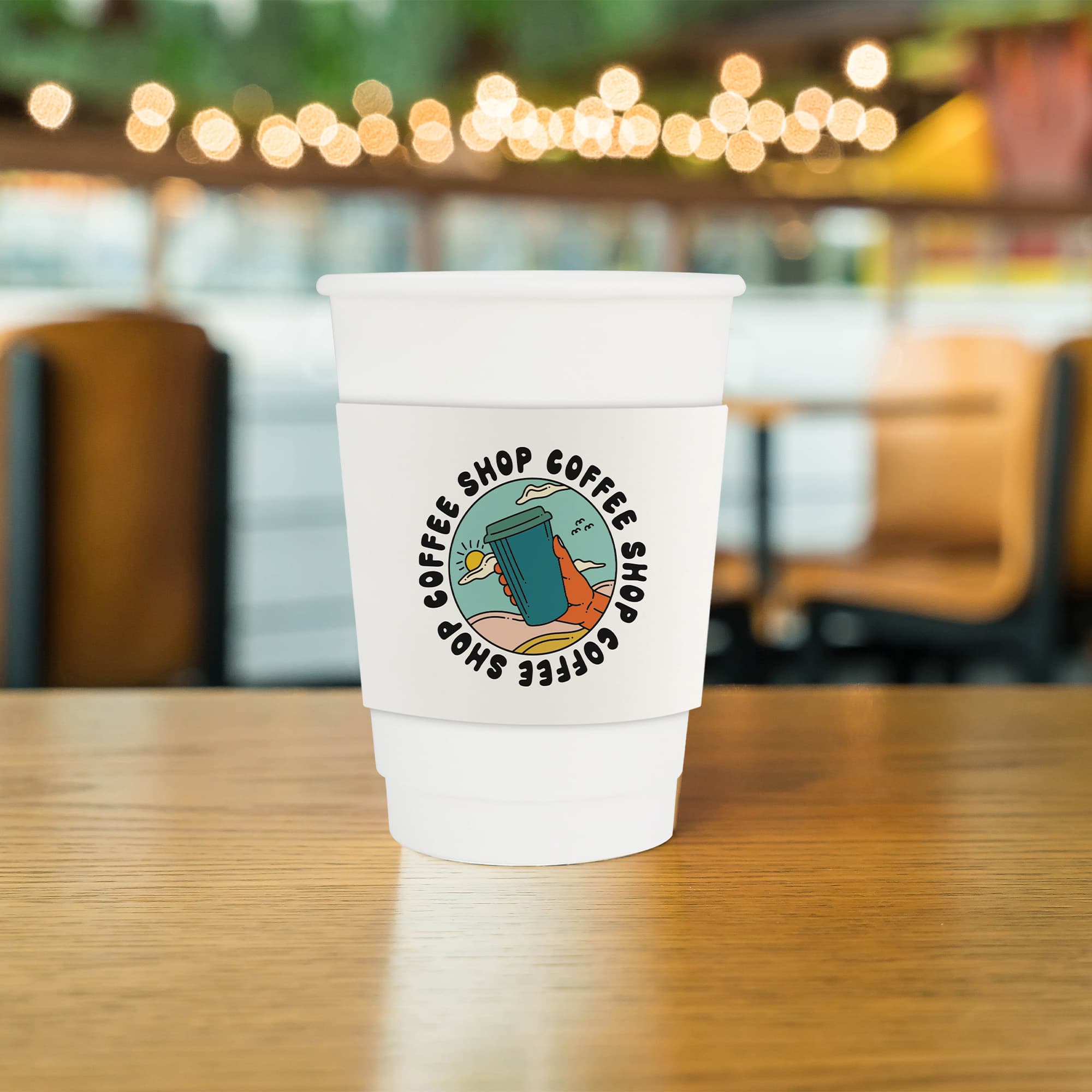 Home Compostable Aqueous Double Wall Paper Cups with Cup Sleeve