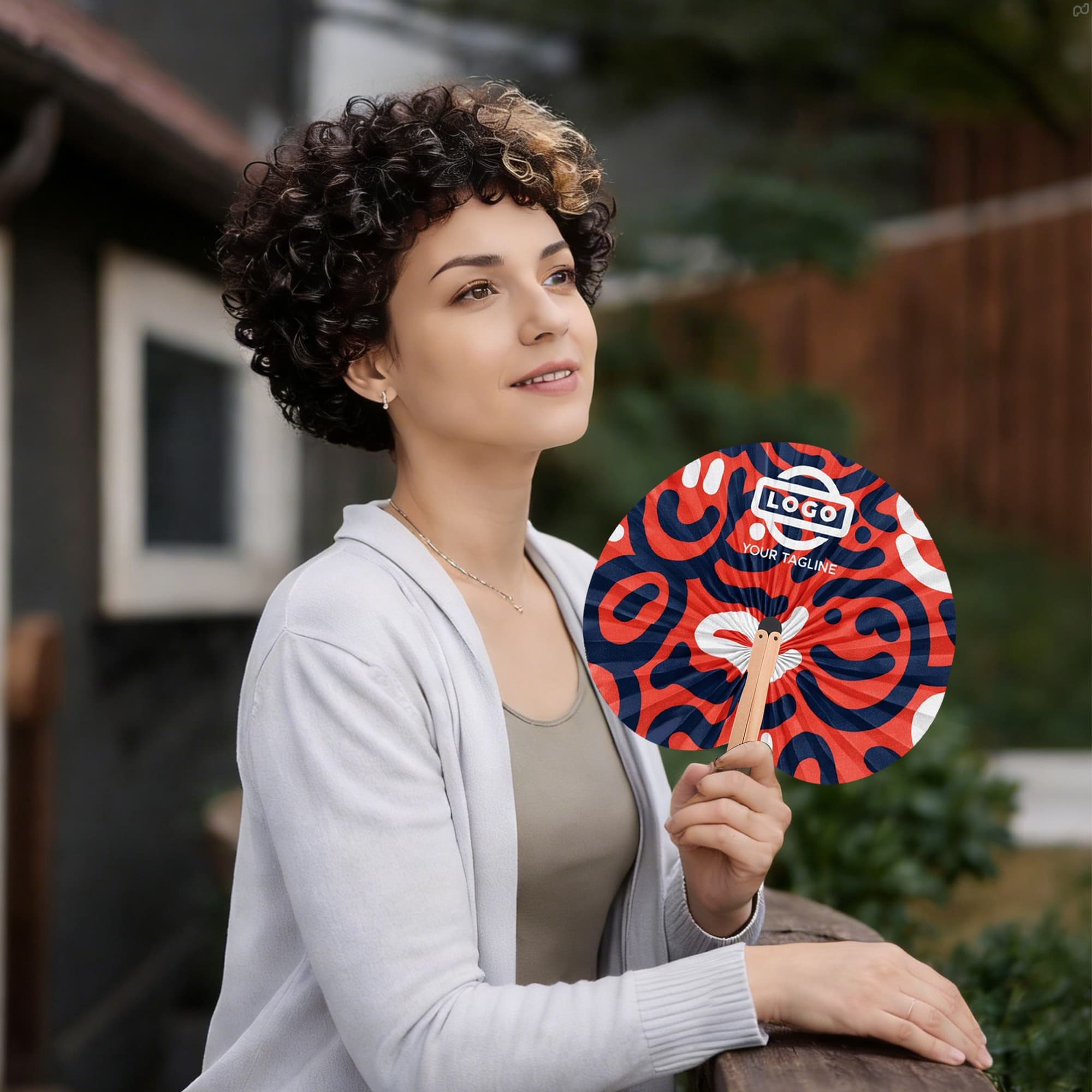 Peach Shape Wooden Paper Fan