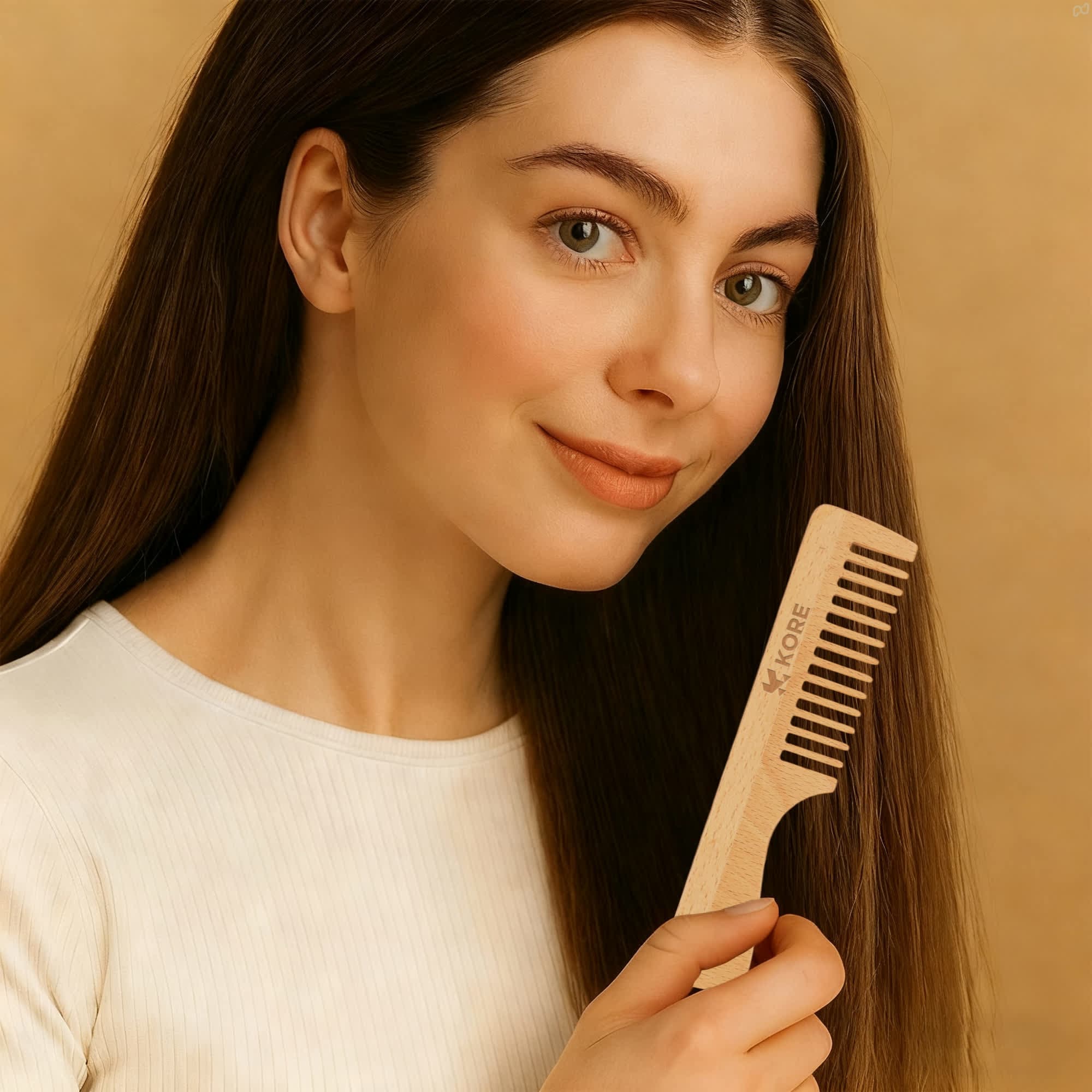 Wide-Tooth Beech Wood Comb