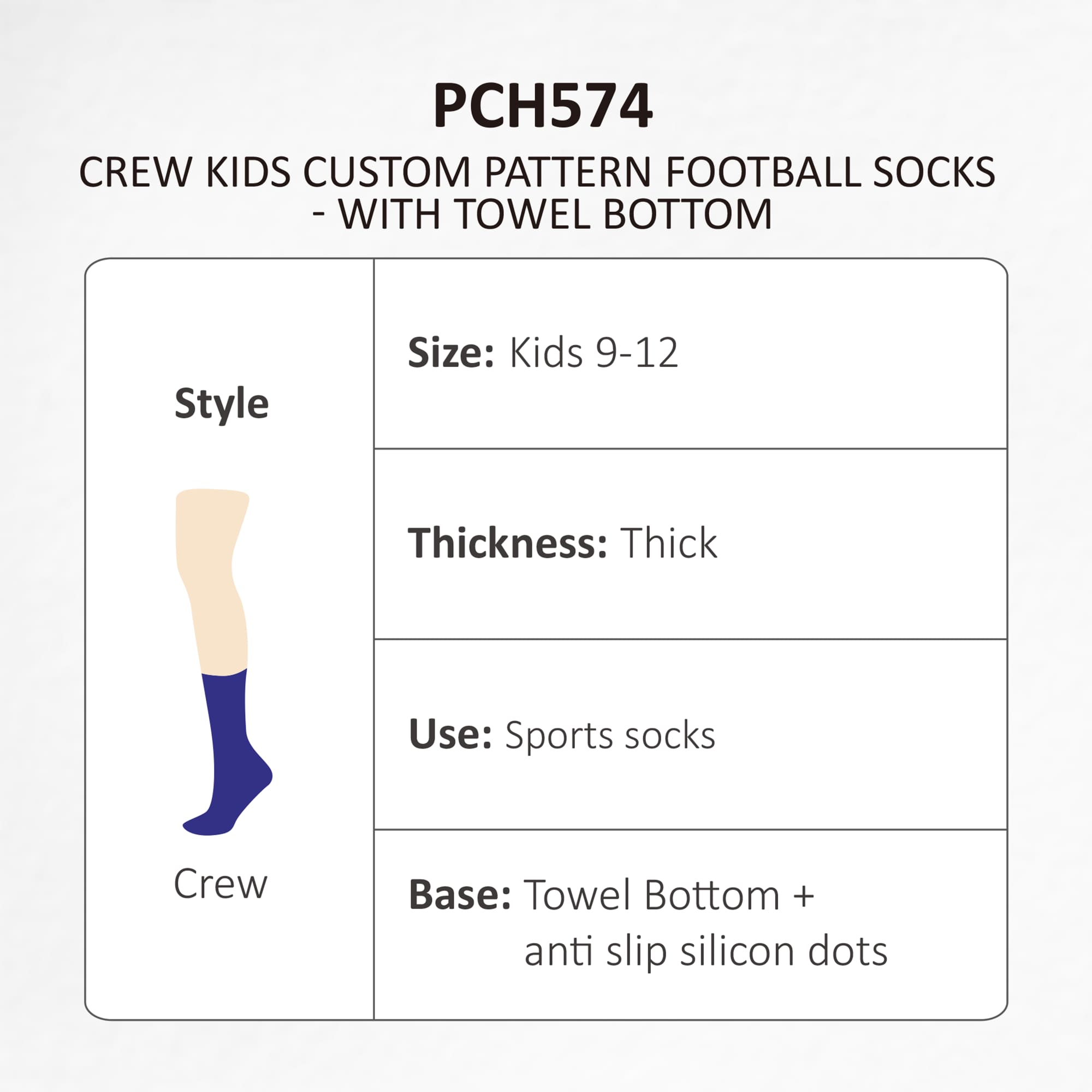Crew Kids Custom Pattern Football Socks - With Towel Bottom