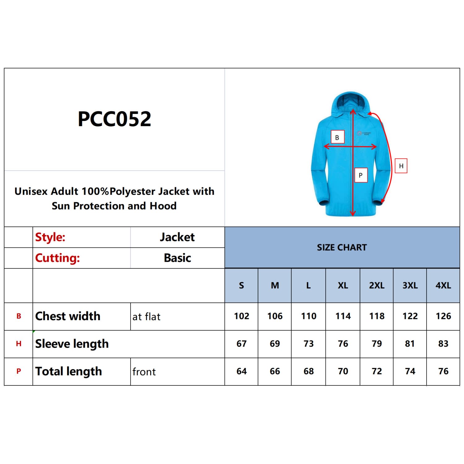 Unisex Adult 100% Polyester Jacket with Sun Protection and Hood