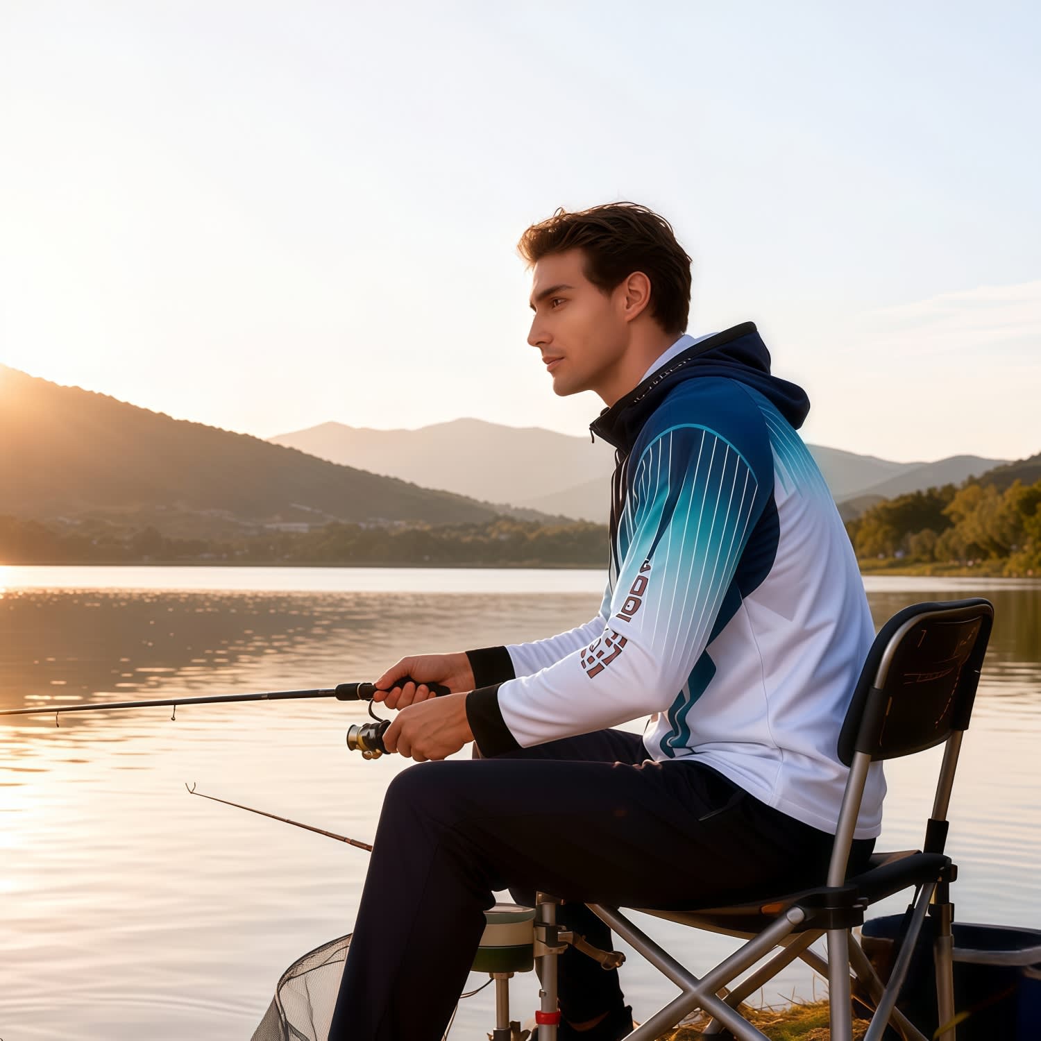 Men's 100% Polyester Sublimated Fishing Hooded Jacket