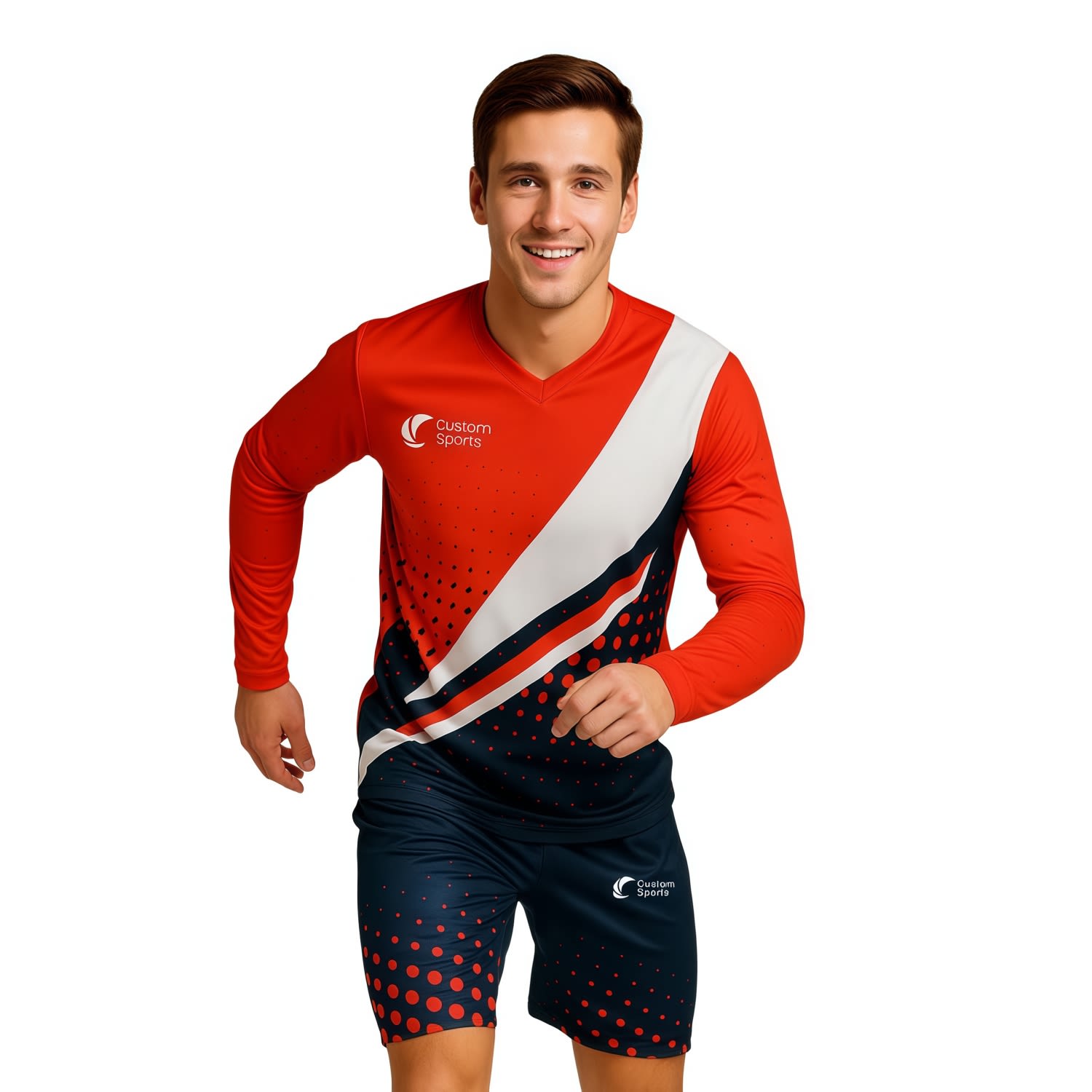 Unisex Adults 100% Polyester Micro Mesh V-Neck Long Sleeves Football Jersey
