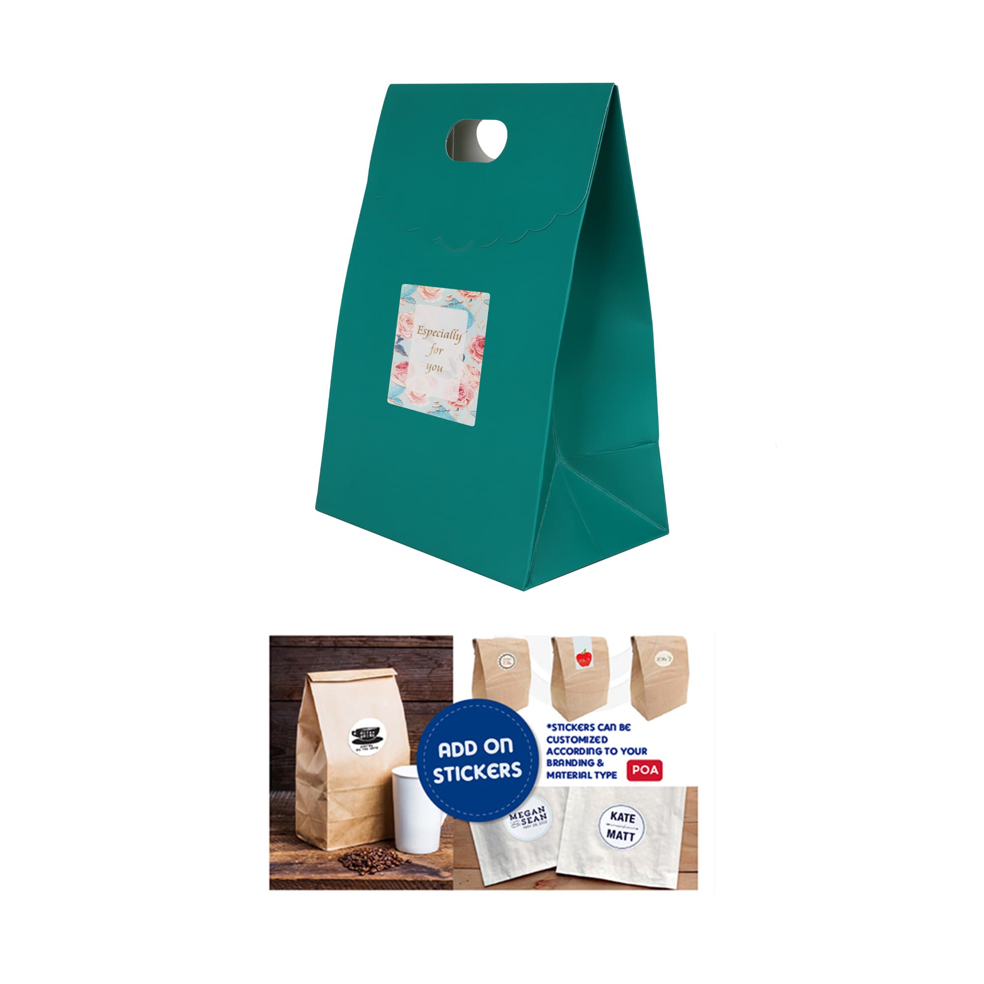 Die cut Handle Bag with Flap(150x220x100mm+80mm flap)
