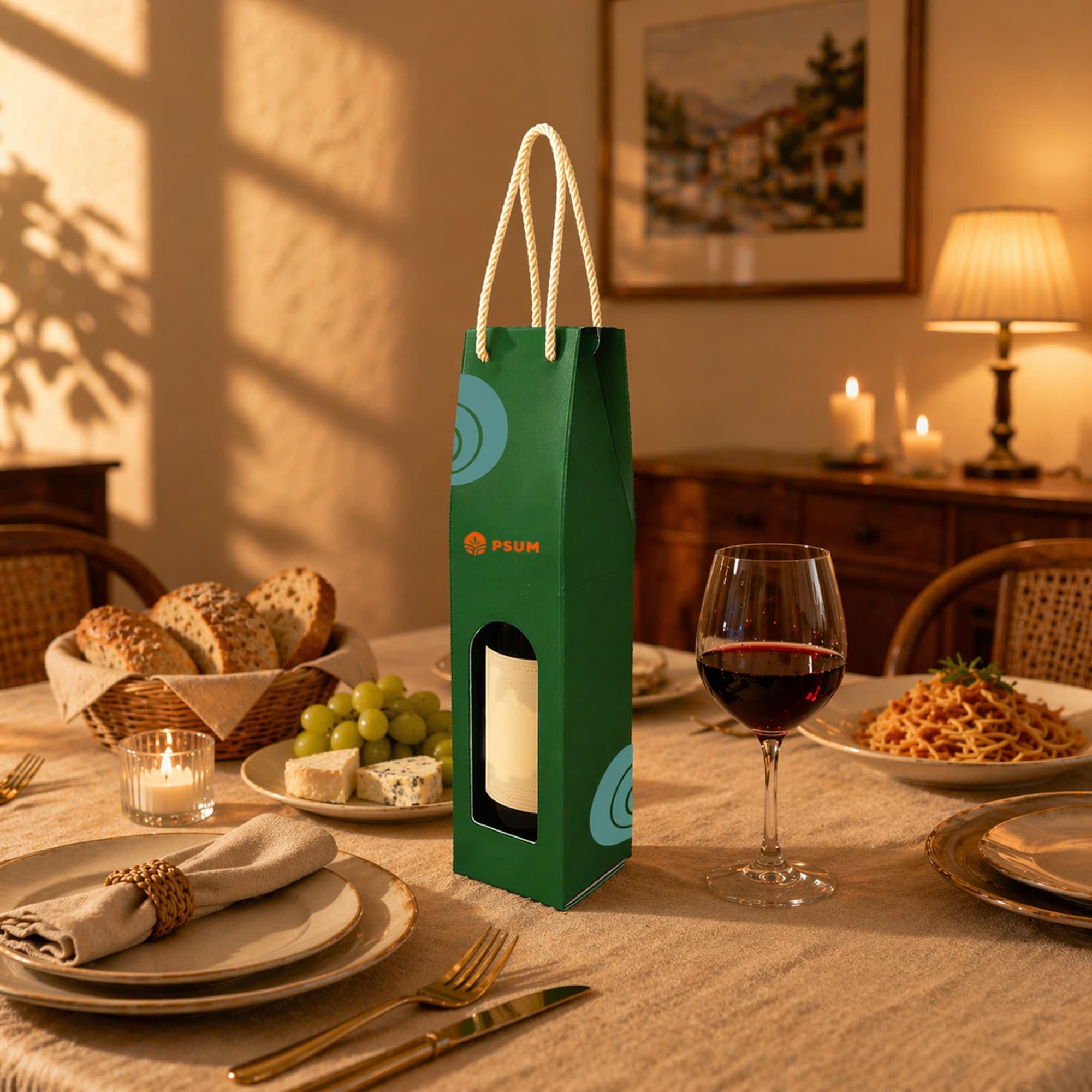 Single Bottle Wine Box with Rope Handle