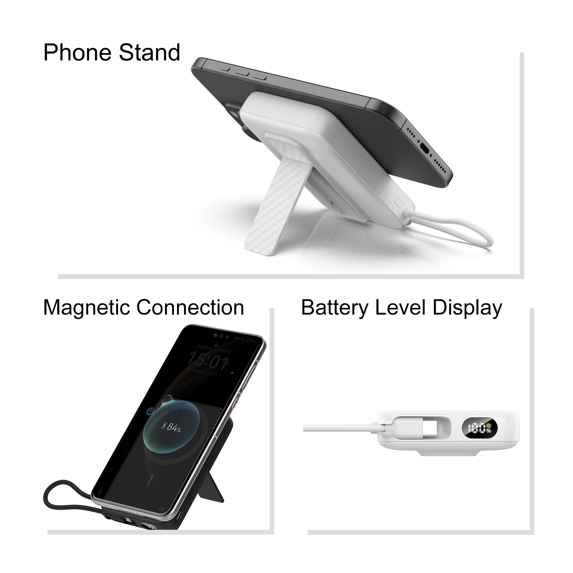 10000mAh Magnetic Wireless  Power Bank with Charging Cable