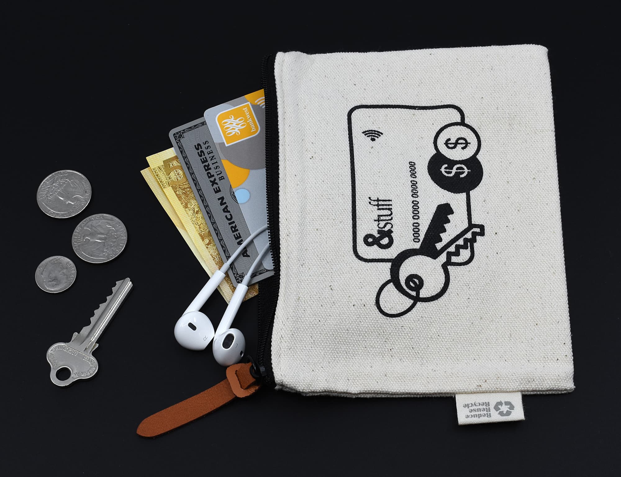 Calico Card & Key Pouch 12.5cm x 17cm