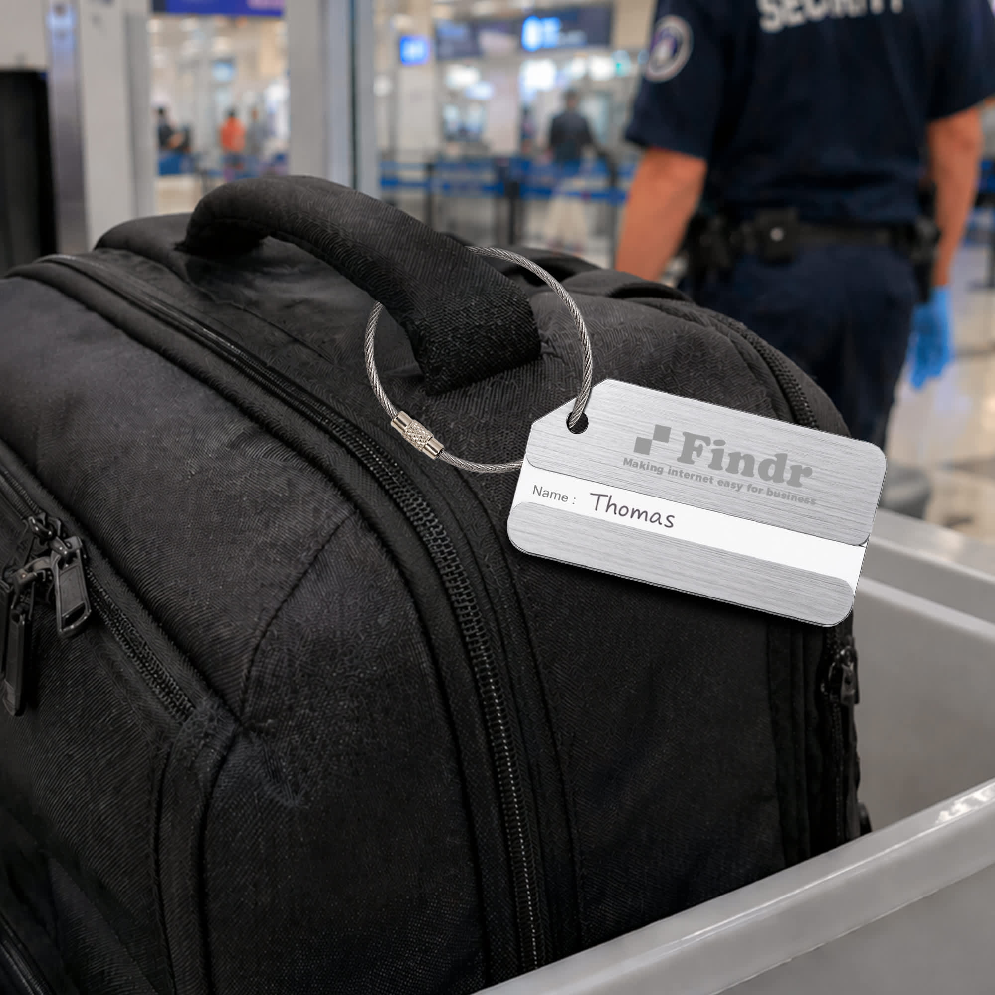 Square Brushed Aluminium Luggage Tag