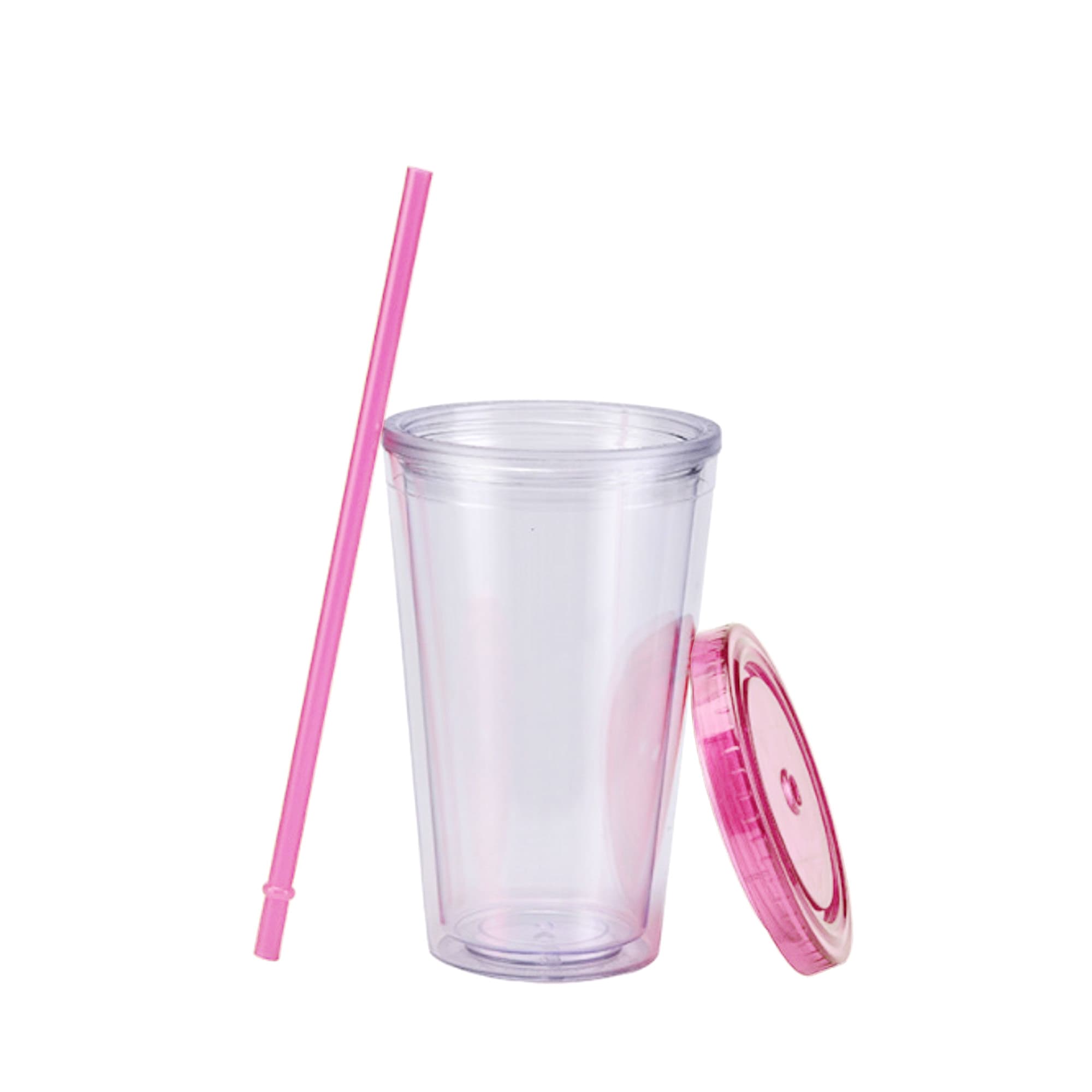 16oz Plastic Cups with Lids & Straws