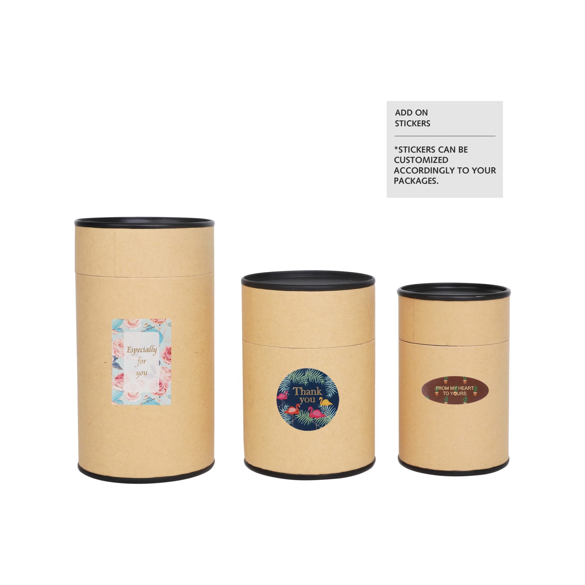 Large Kraft Paper Cylinders with Black Lid (65 x 130mm)
