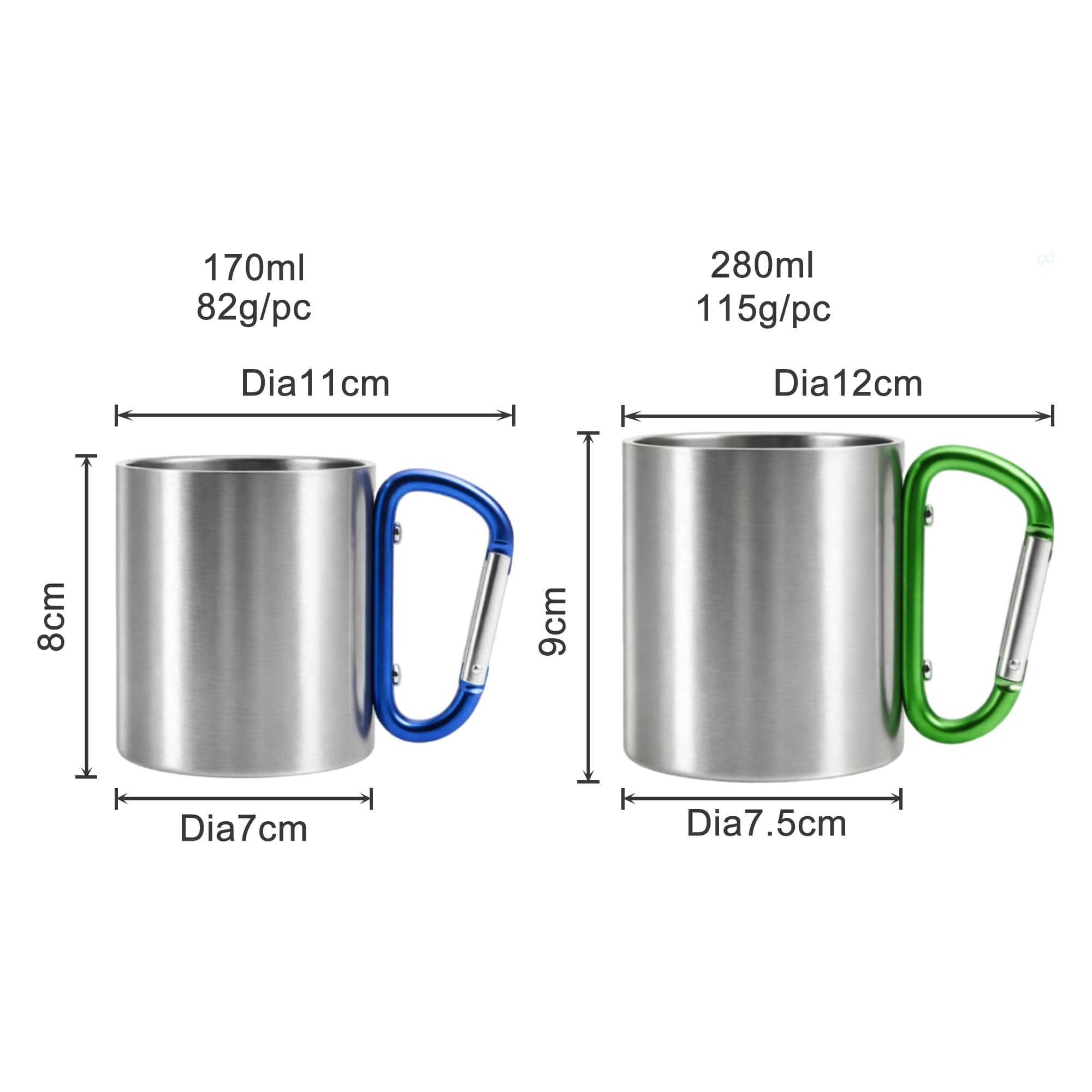 170ML/280ML Stainless Steel Insulated Travel Mug with Carabiner Handle