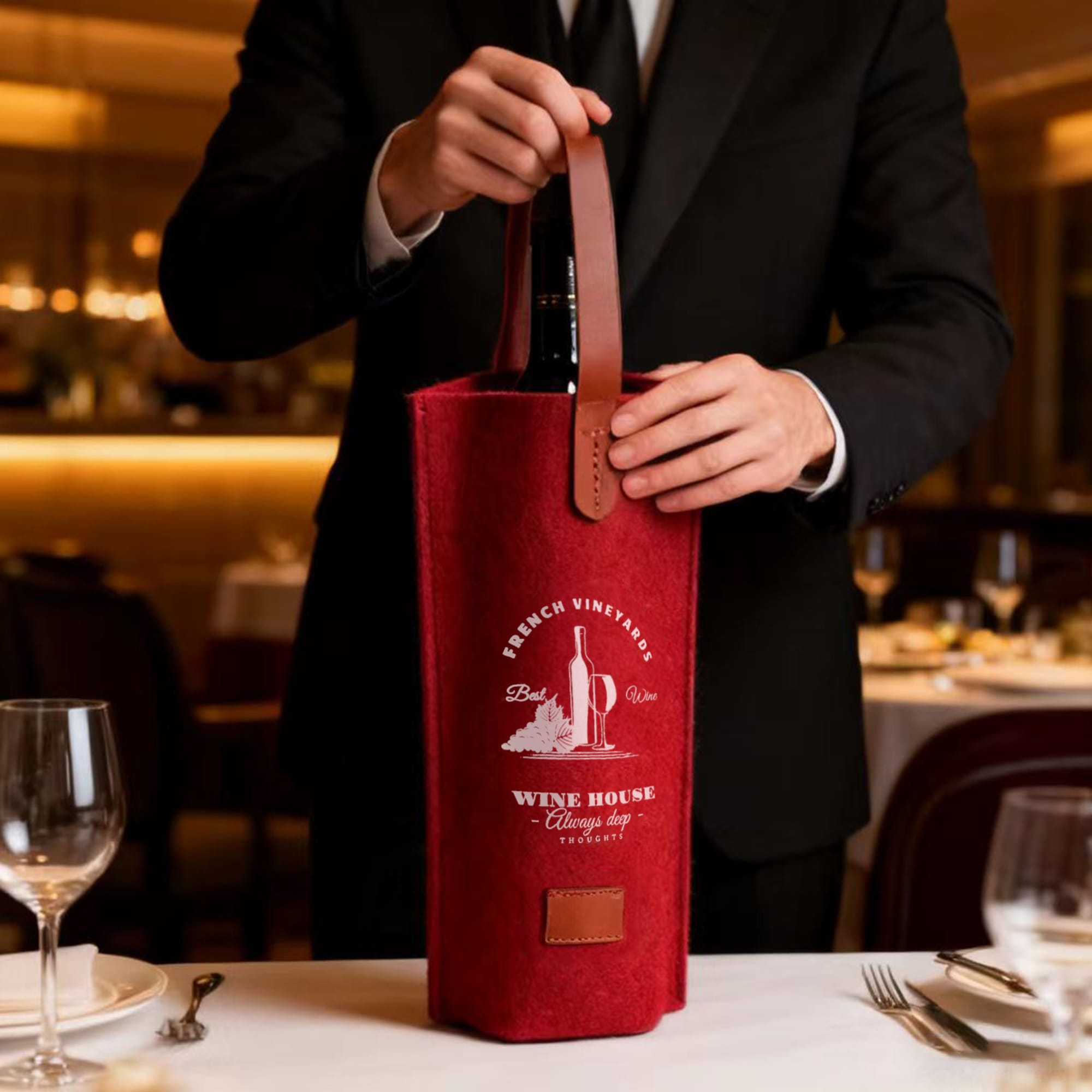 Felt Single Bottle Wine Bag