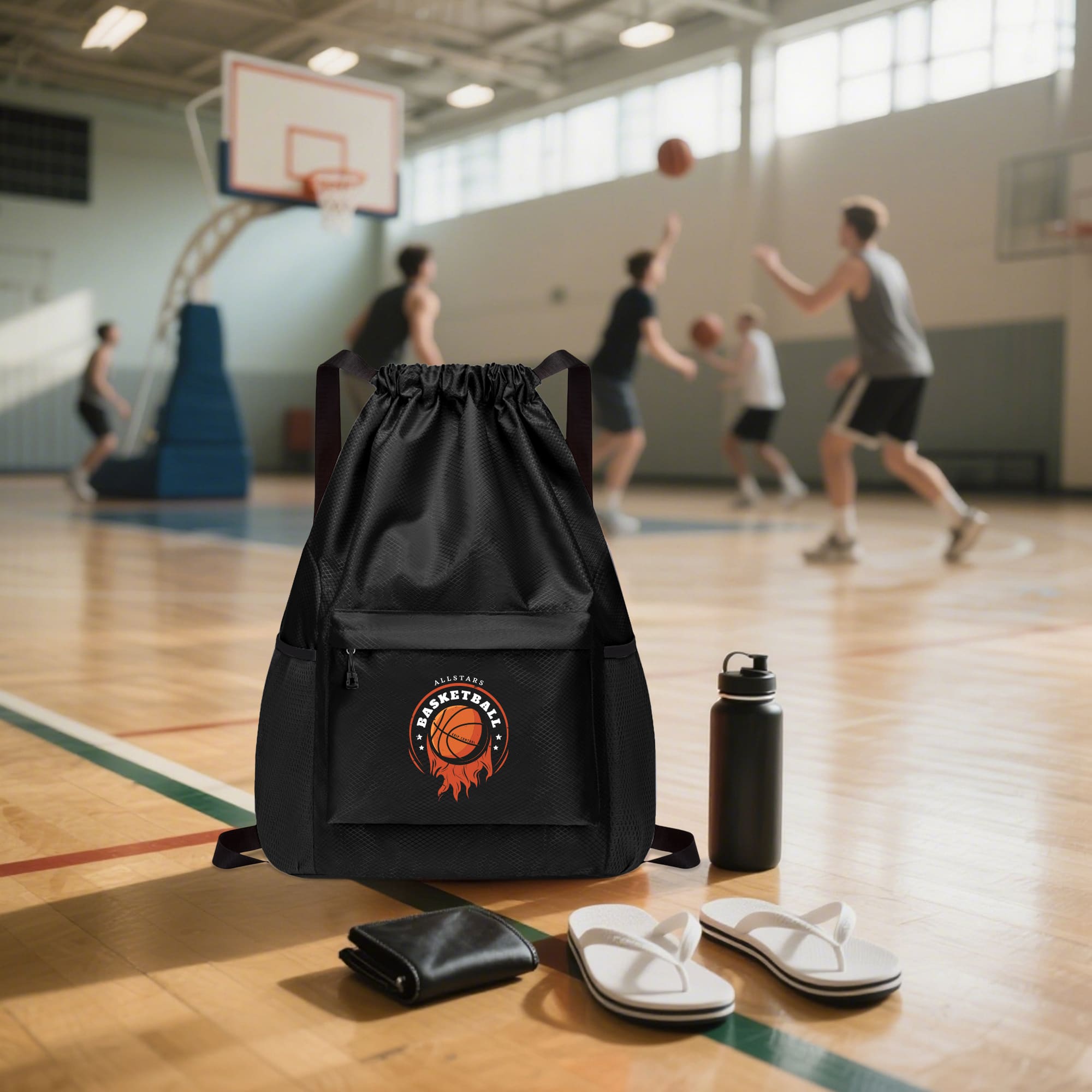 Multi-Pocket Drawstring Backpack