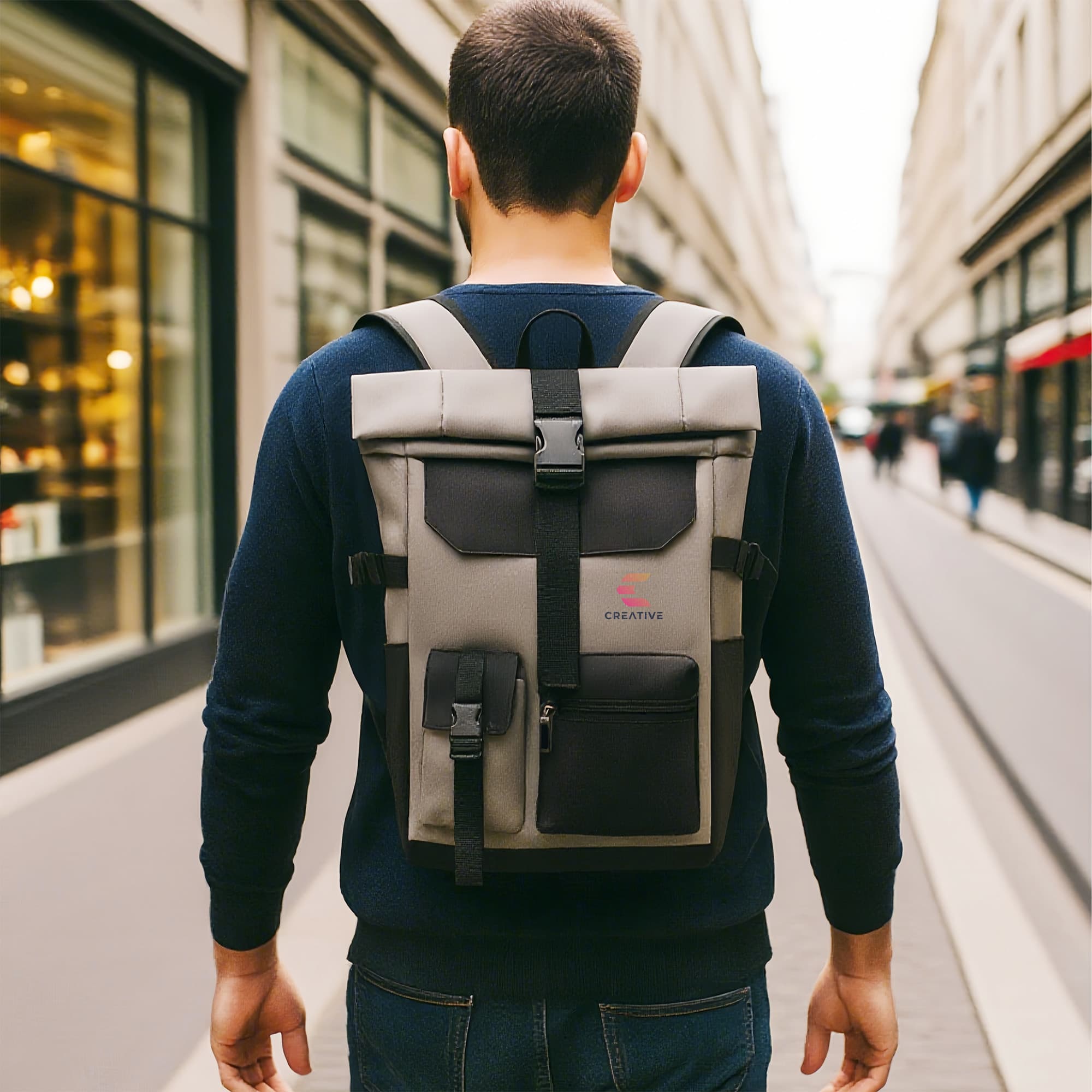 Multi-pocket Roll Top Backpack