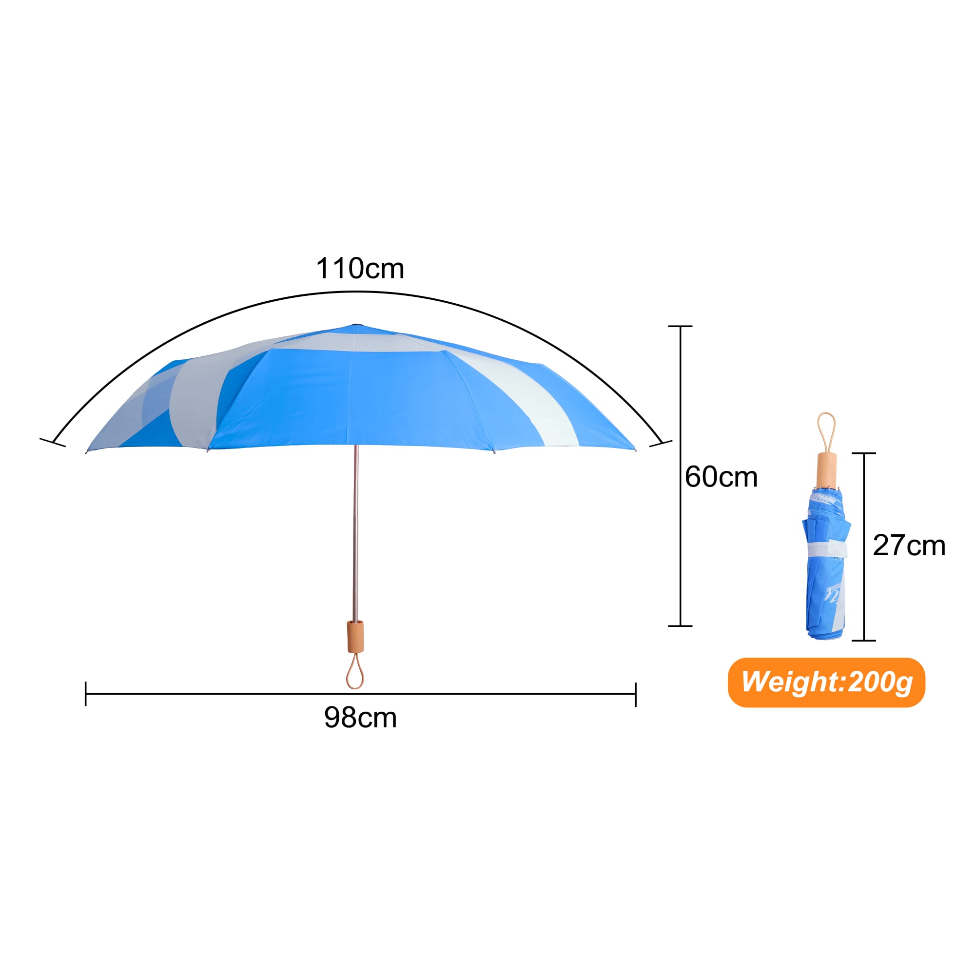 RPET 200g Lightweight Umbrella with Wooden Handle