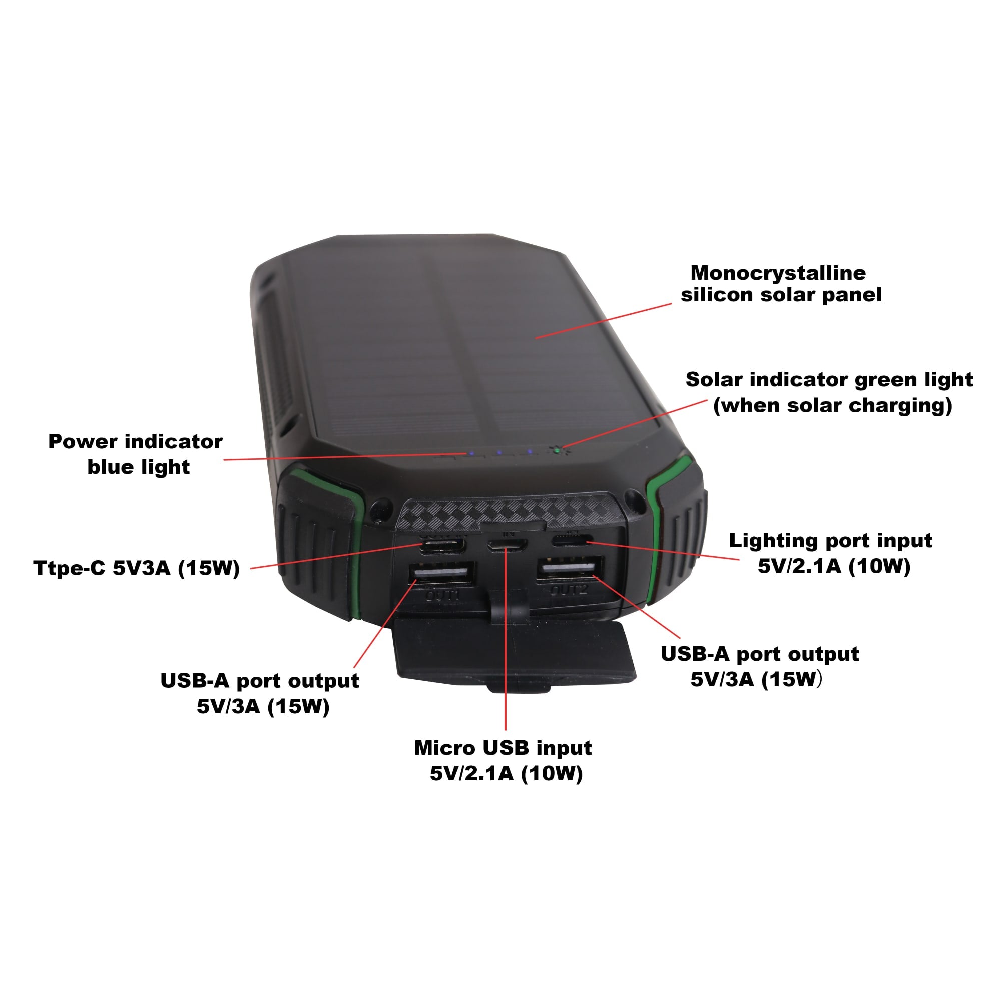 20000mAh Outdoor Solar Wireless Power Bank