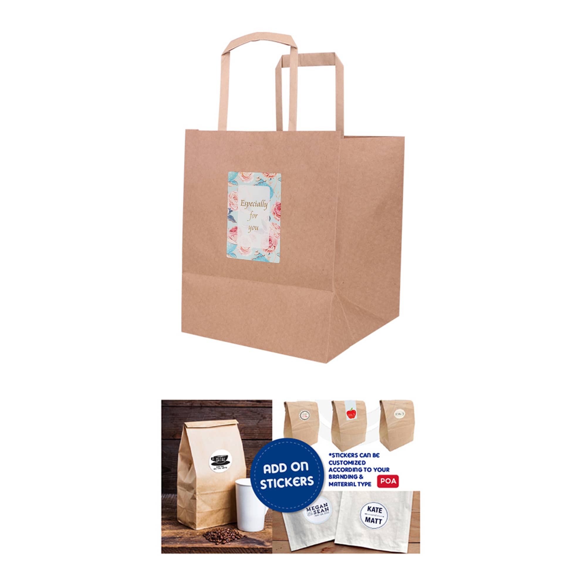 Flat Handle Kraft Paper Bag(215x265x165mm)