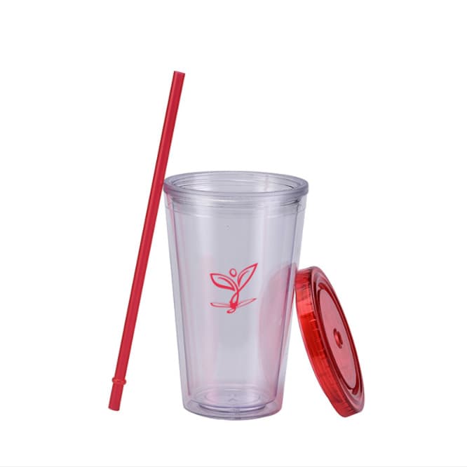 16oz Plastic Cups with Lids & Straws
