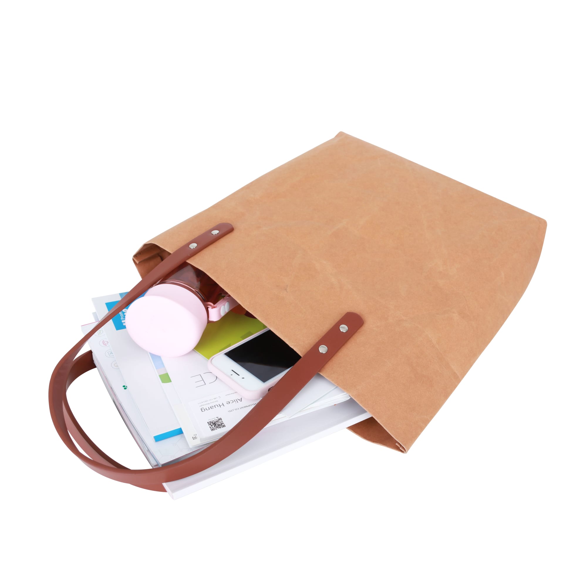 Washable Kraft Paper Bag with PU Handle(390x330x100mm)