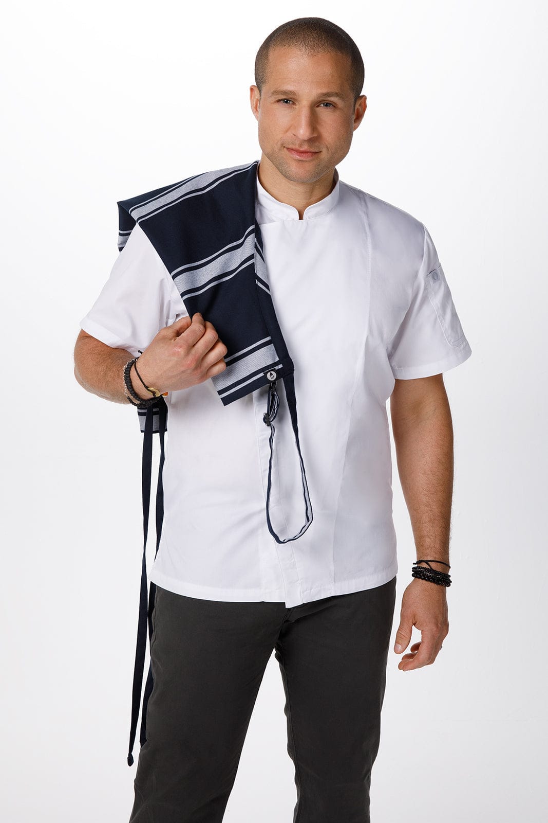Navy Butcher Stripe Bib Apron