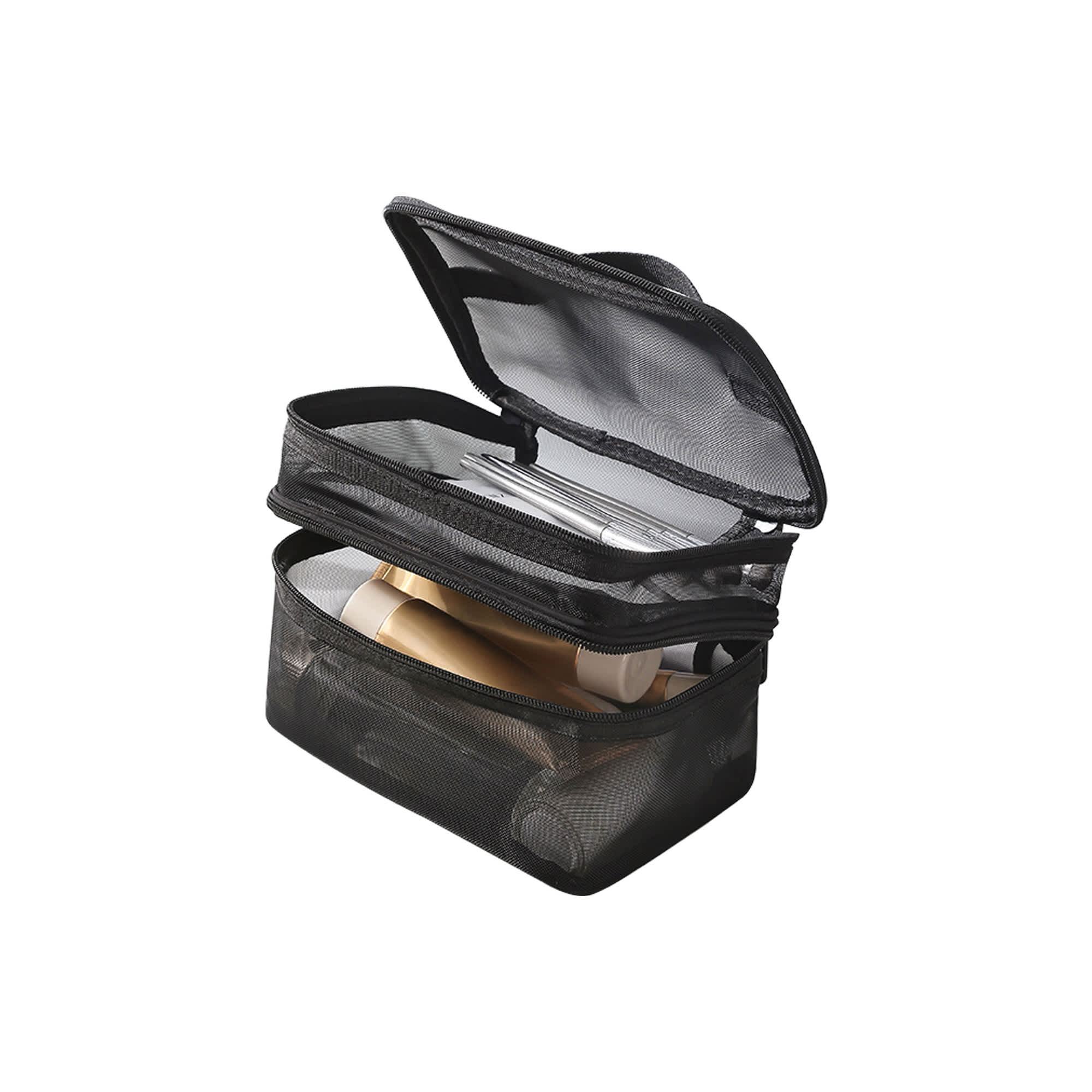 Nylon Mesh Sheer Double Layer Cosmetic Bag