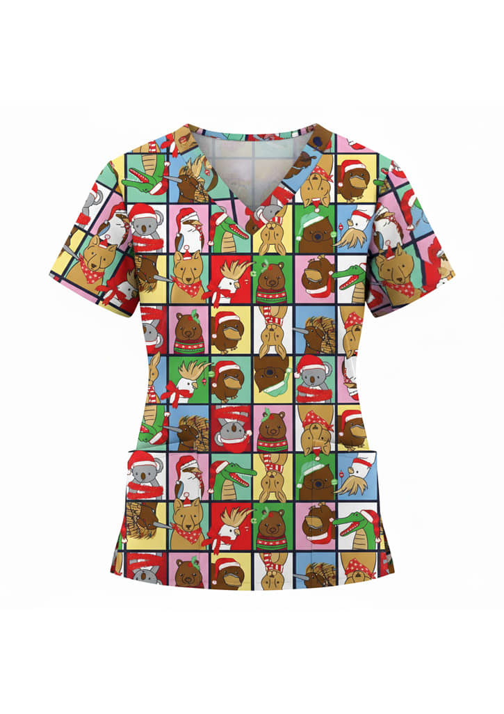 Womens Christmas Scrub Top