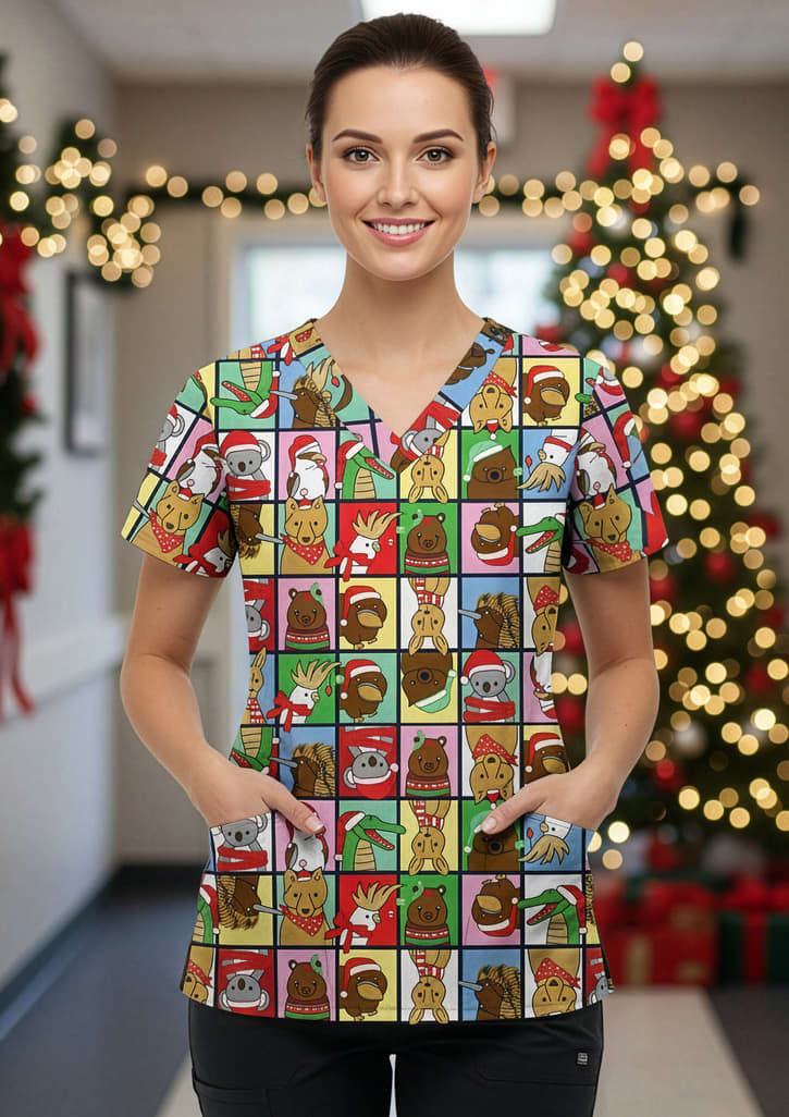 Womens Christmas Scrub Top