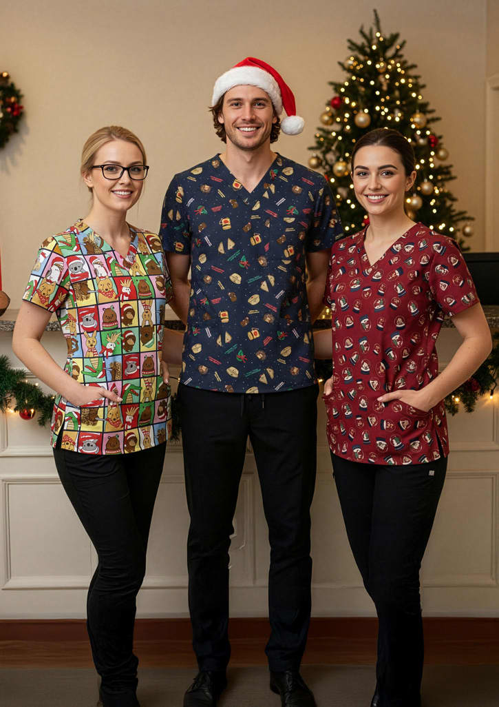 Womens Christmas Scrub Top