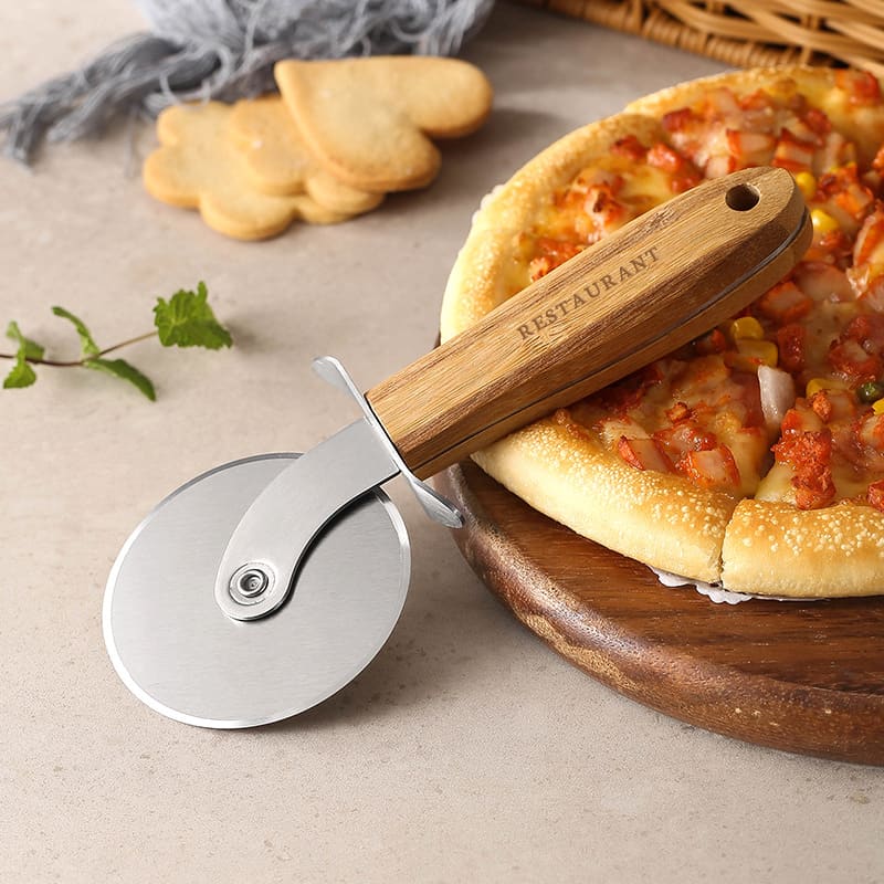 Pizza Cutter Wheel with Hand Carved Wooden Handle