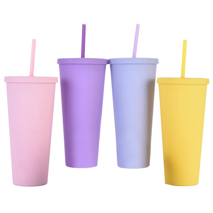 24oz Matte Plastic Cups with Lids & Straws