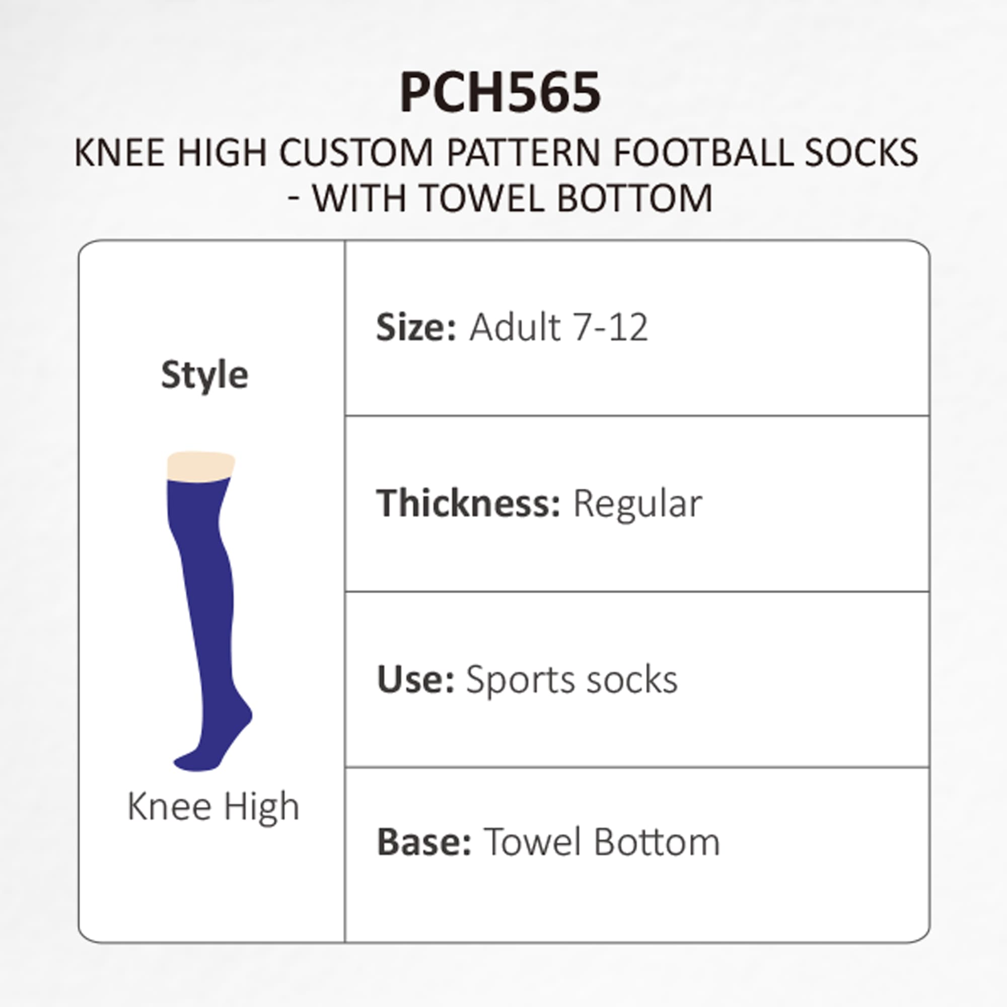 Knee High Custom Pattern Football Socks - With Towel Bottom