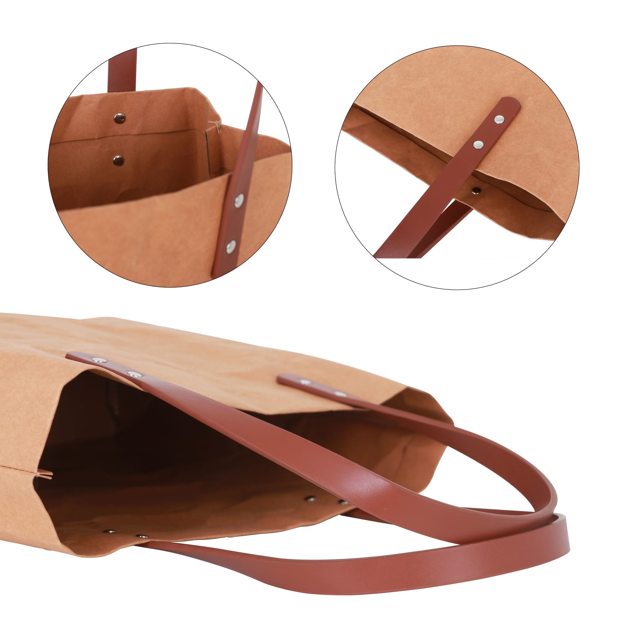 Washable Kraft Paper Bag with PU Handle(390x330x100mm)