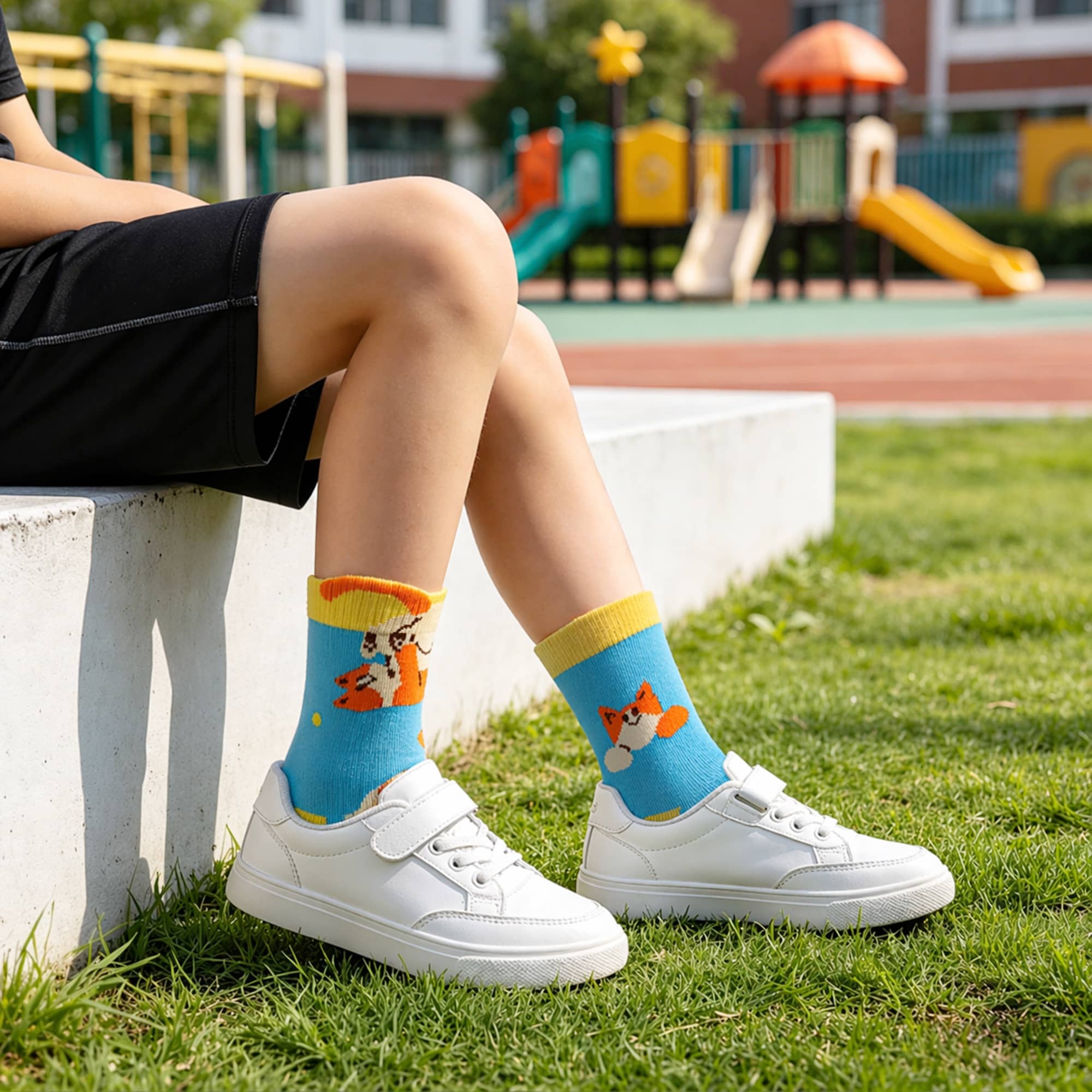 Ear Shaped Crew Kids Custom Pattern Woven Socks