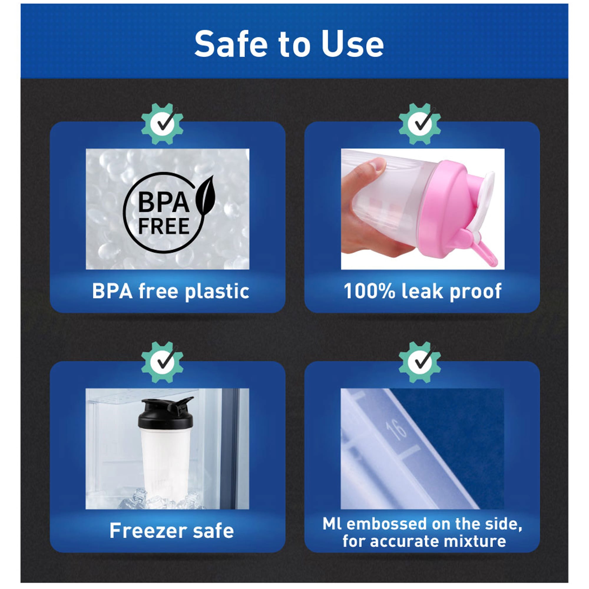 BPA Free Fitness Shaker Bottle 600ml