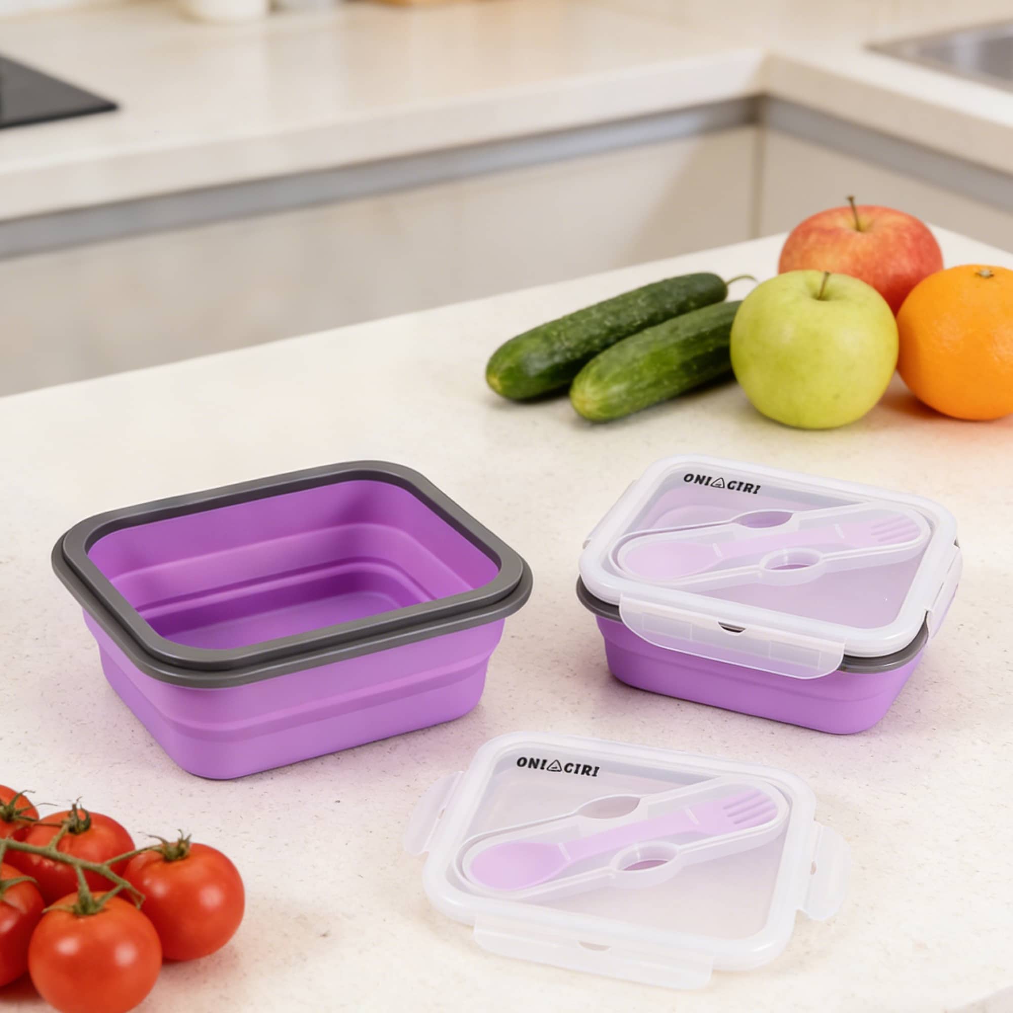 Silicone Food Storage Container with Fork Spoon