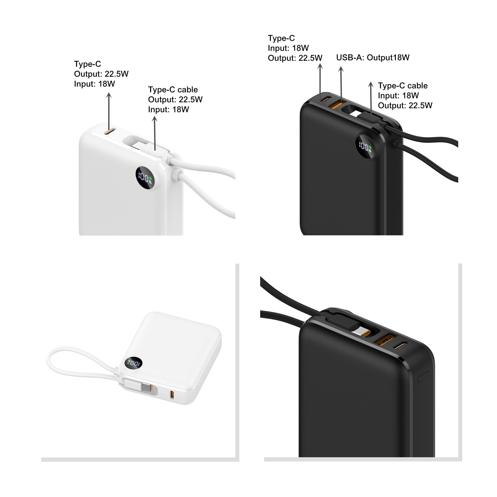 10000mAh Power Bank with Charging Cable