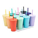 16oz Matte Plastic Cups with Lids & Straws
