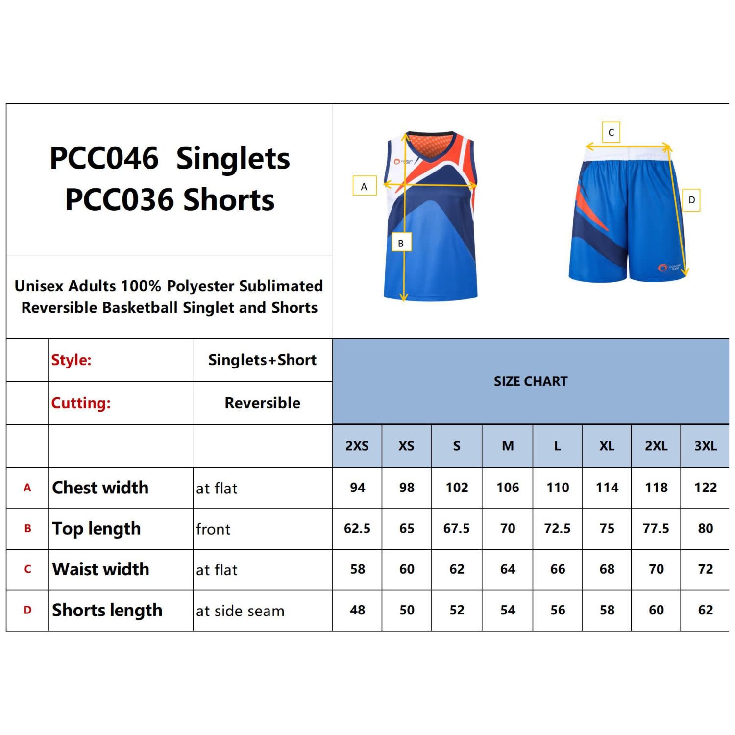 Unisex Adults 100% Polyester Sublimated Reversible Basketball Shorts