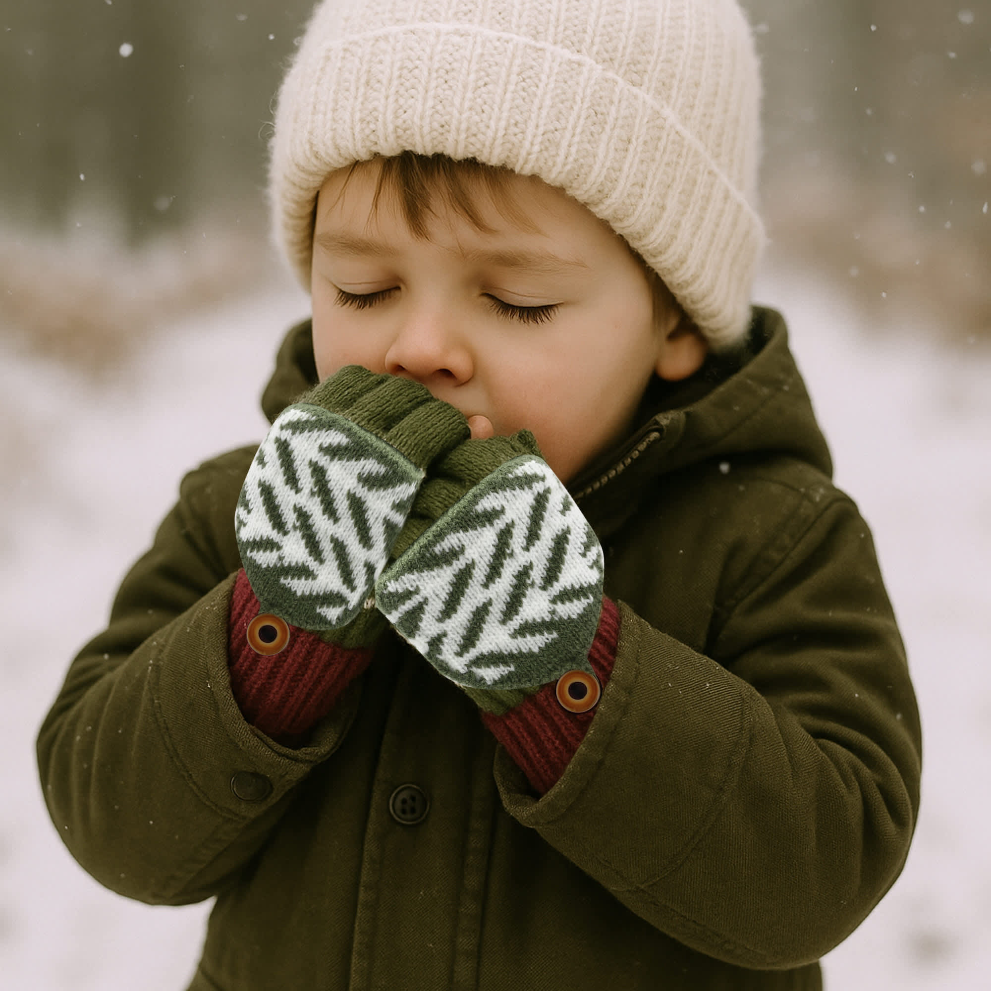 Kids Jacquard Fingerless Gloves with Flip Cover