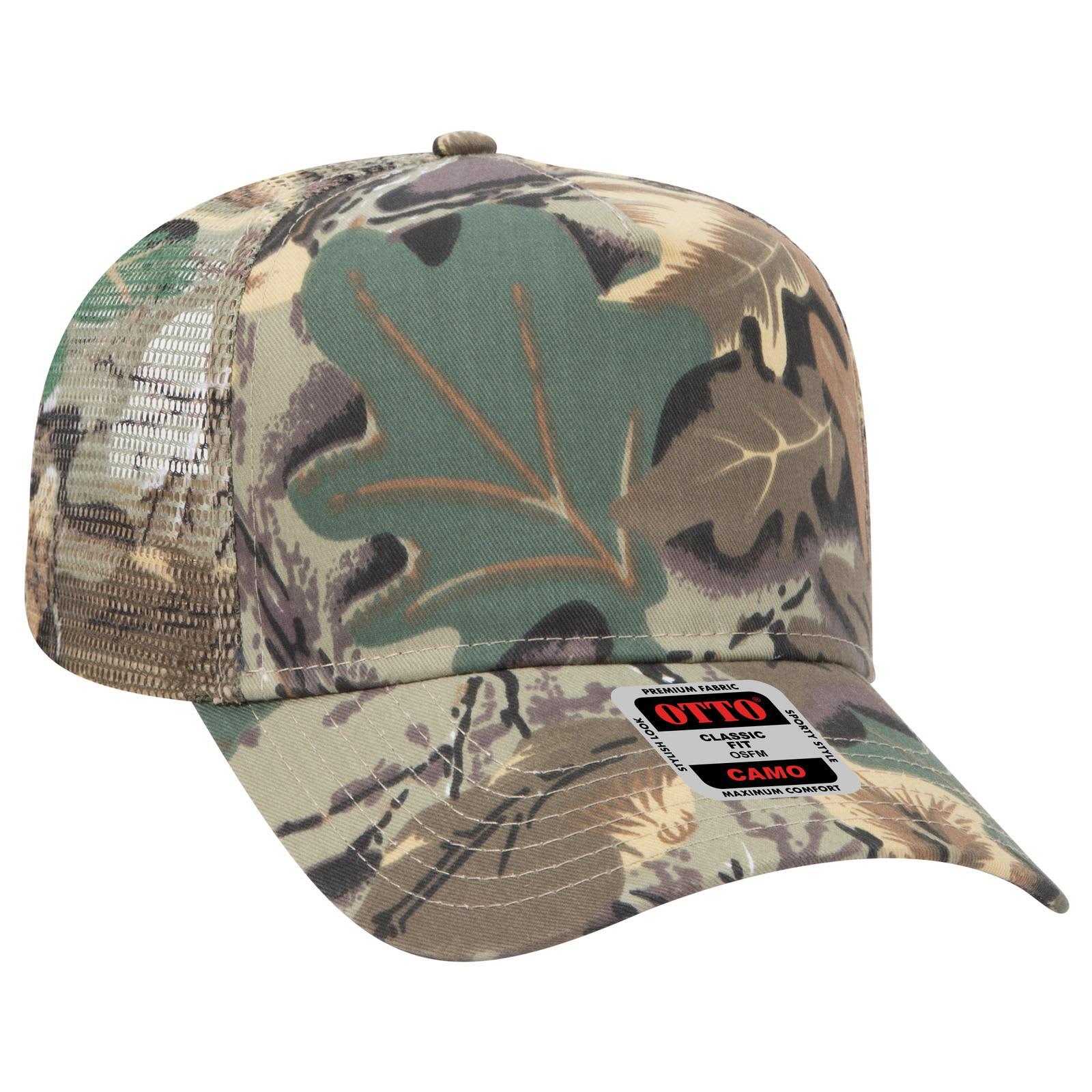 Camo 5 Panel Mid Crown Trucker Cap