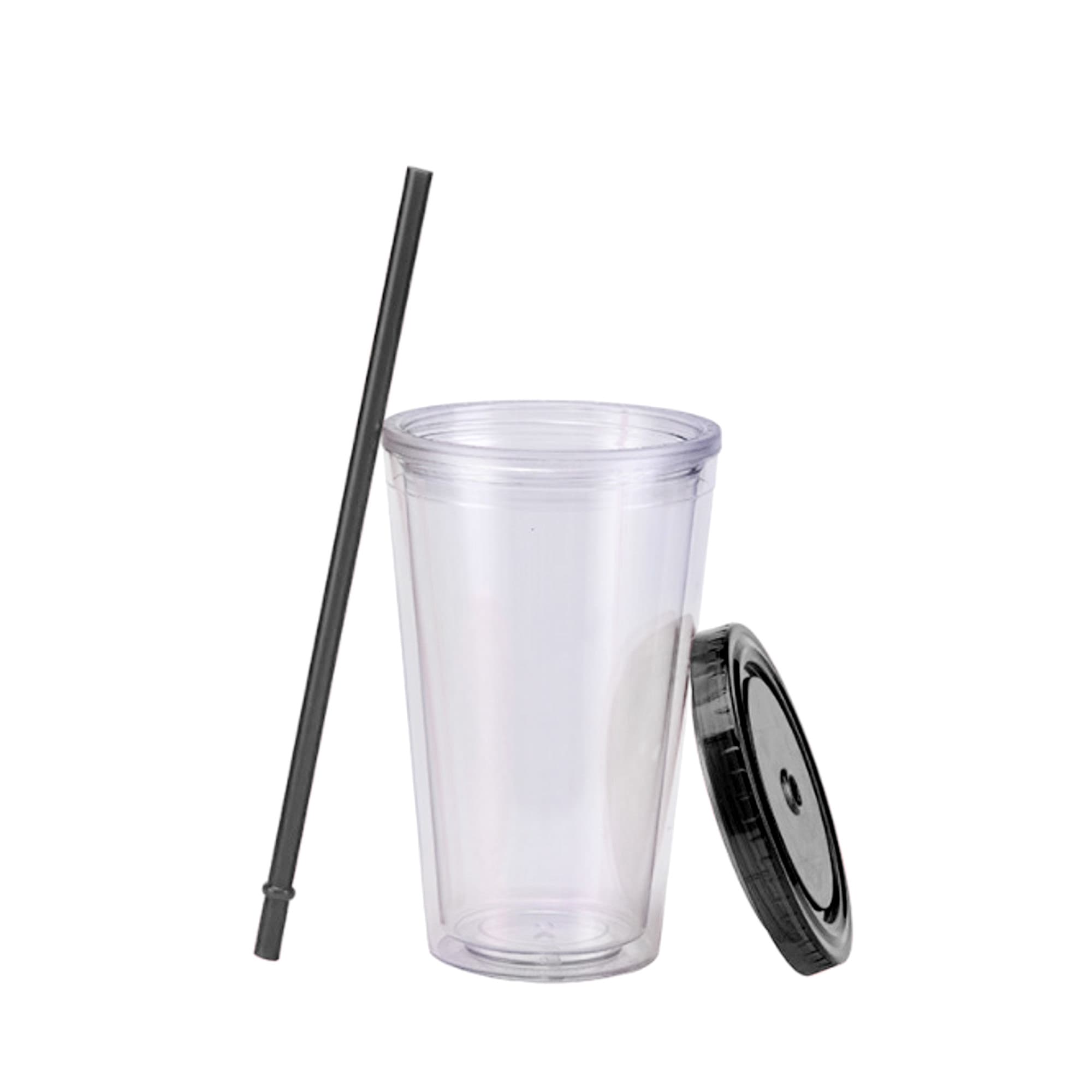 16oz Plastic Cups with Lids & Straws