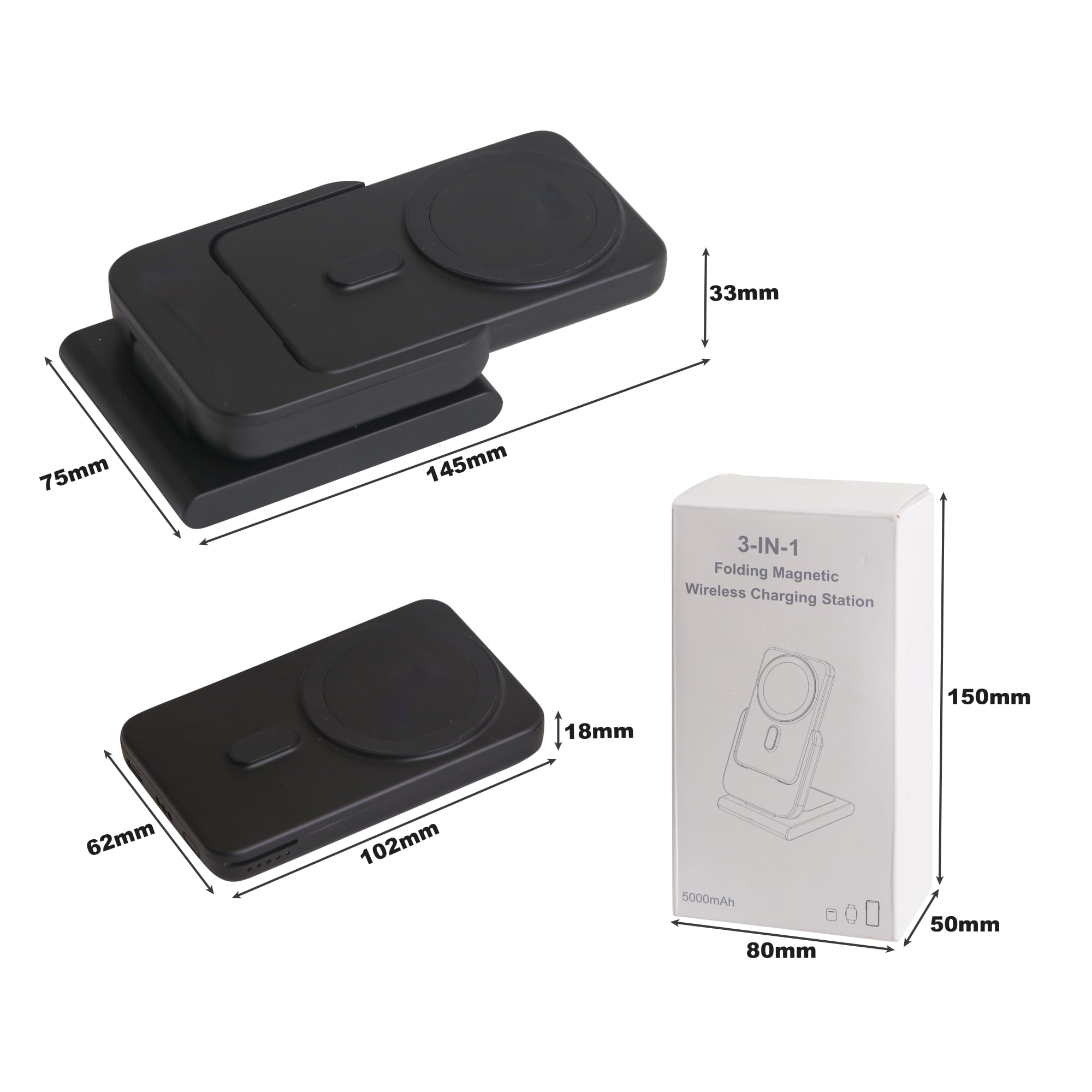 3-In-1 5000mAh Power Bank Charging Station