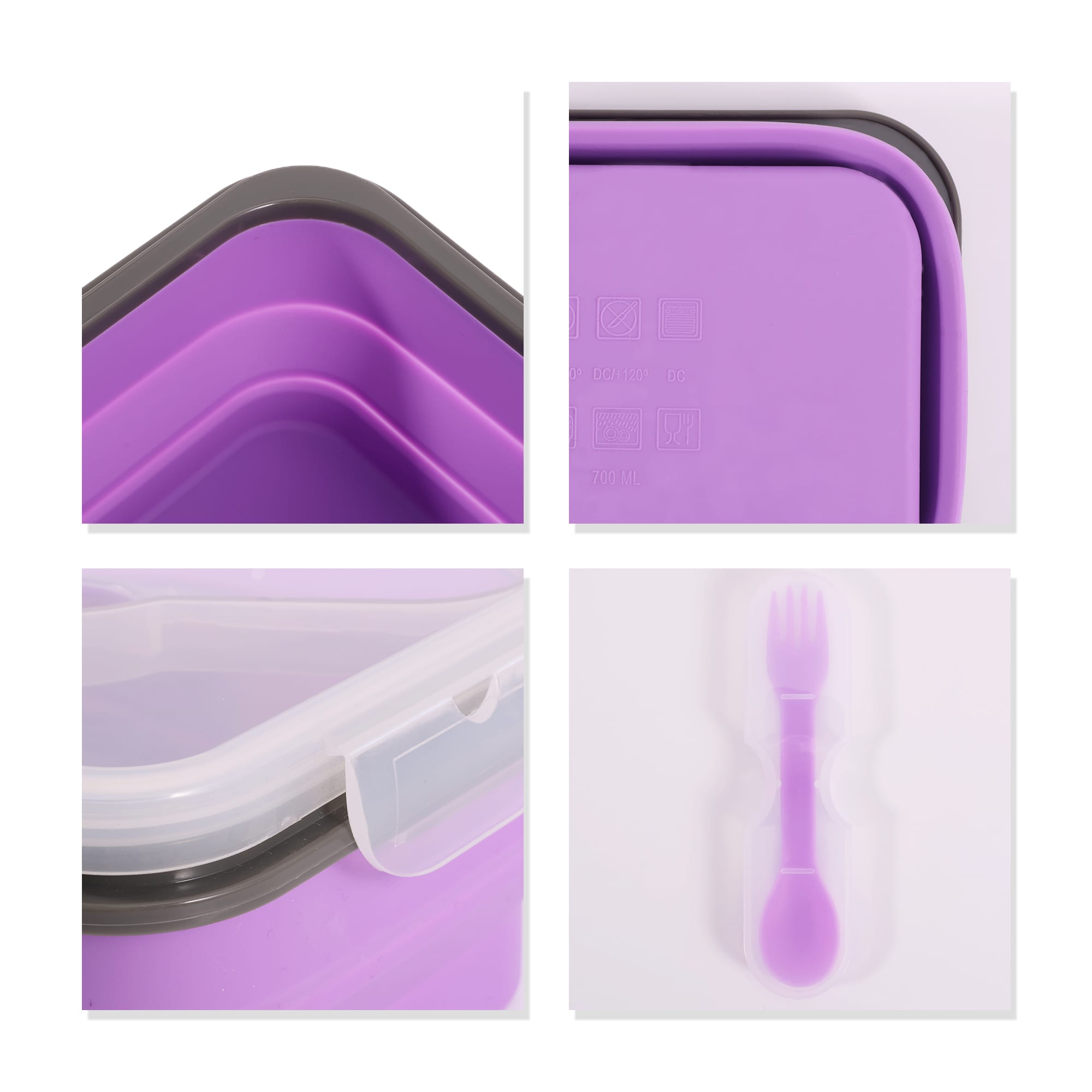 Silicone Food Storage Container with Fork Spoon