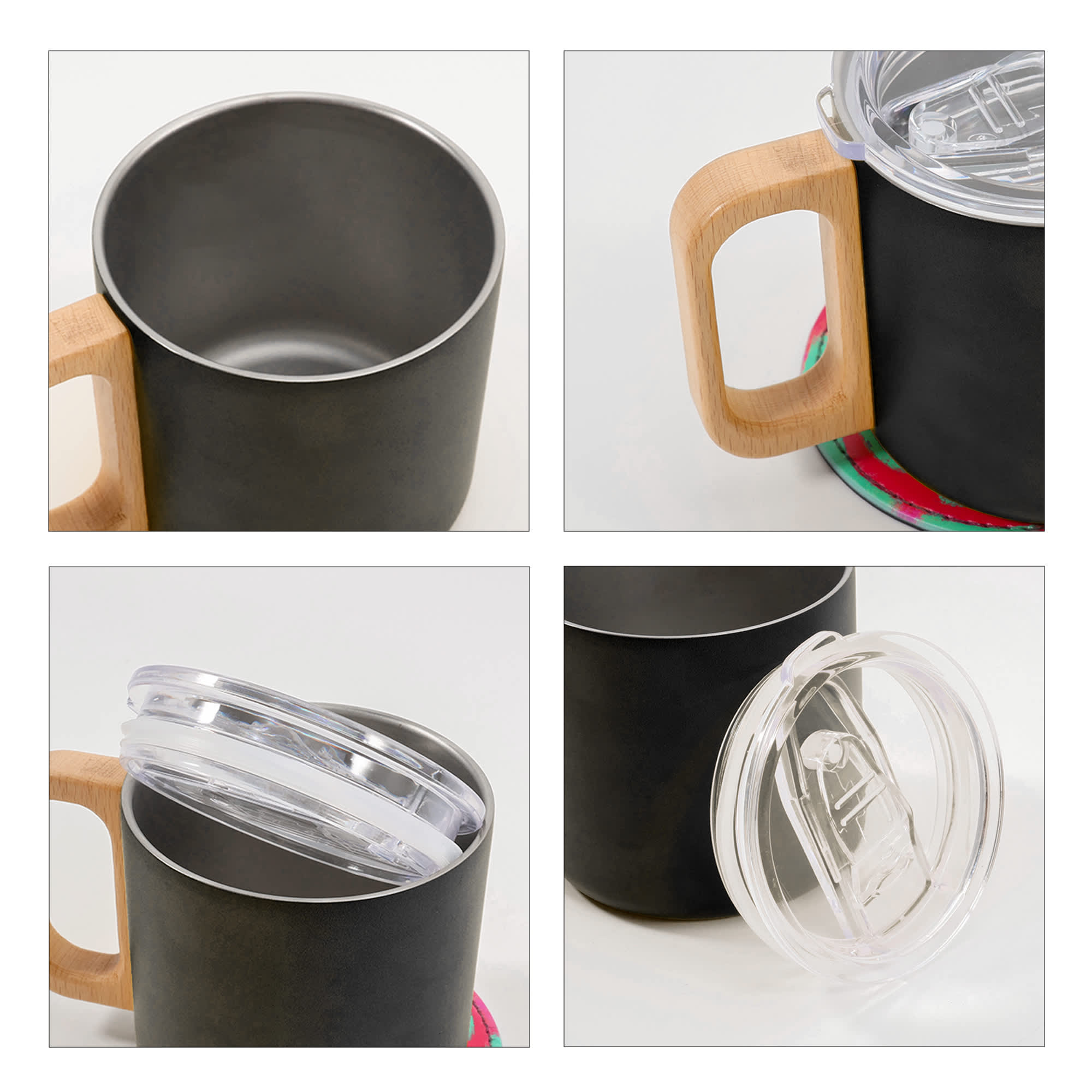 400ML Stainless Steel Insulated Mug with Wooden Handle
