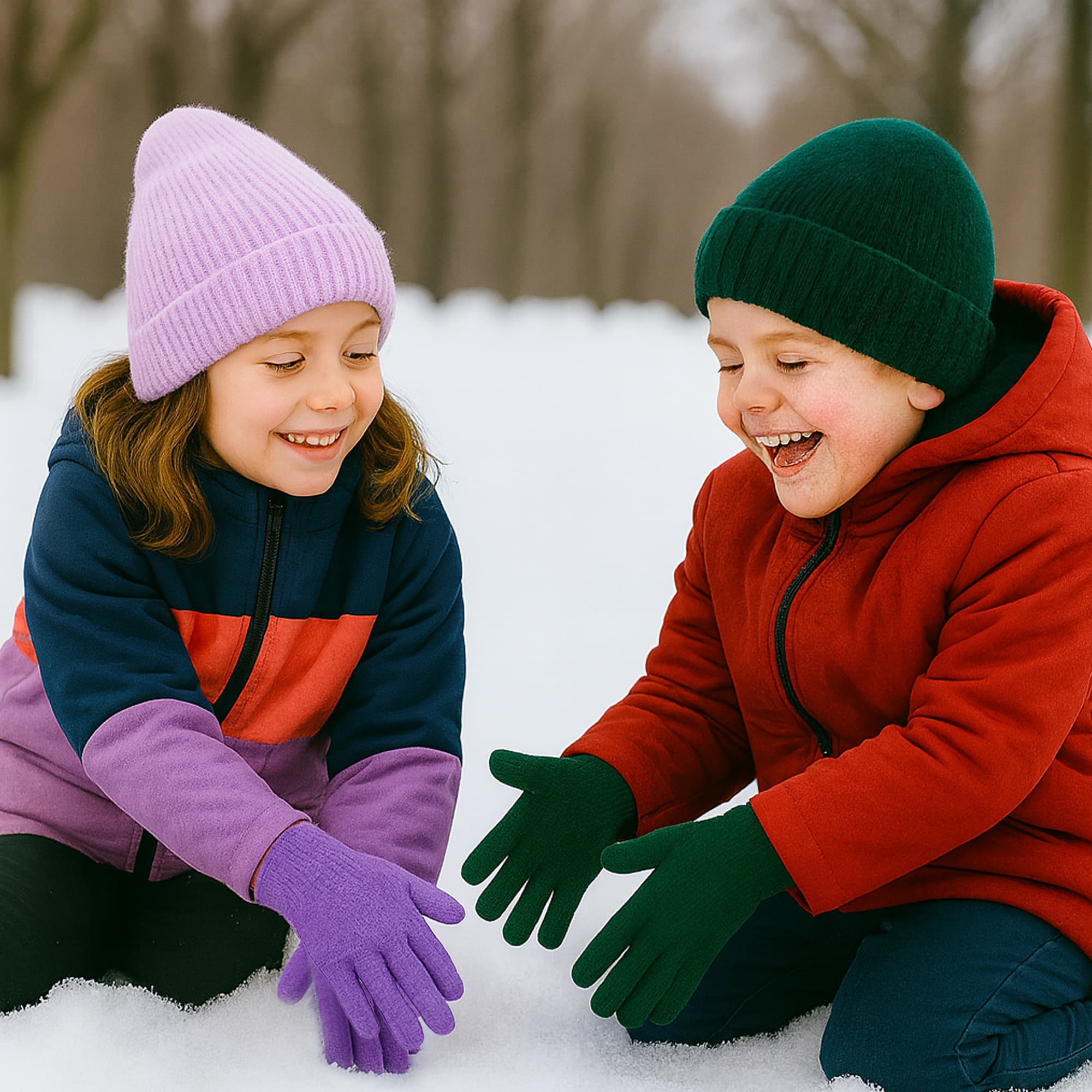 Kids Plain Knitted Gloves with Woven Label