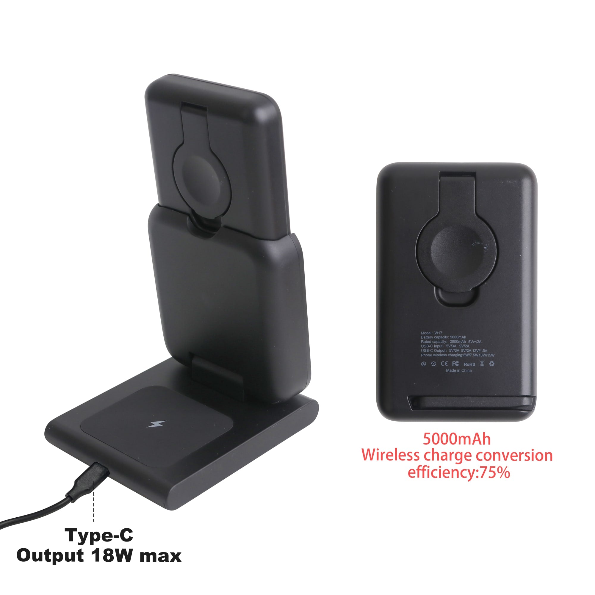 3-In-1 5000mAh Power Bank Charging Station