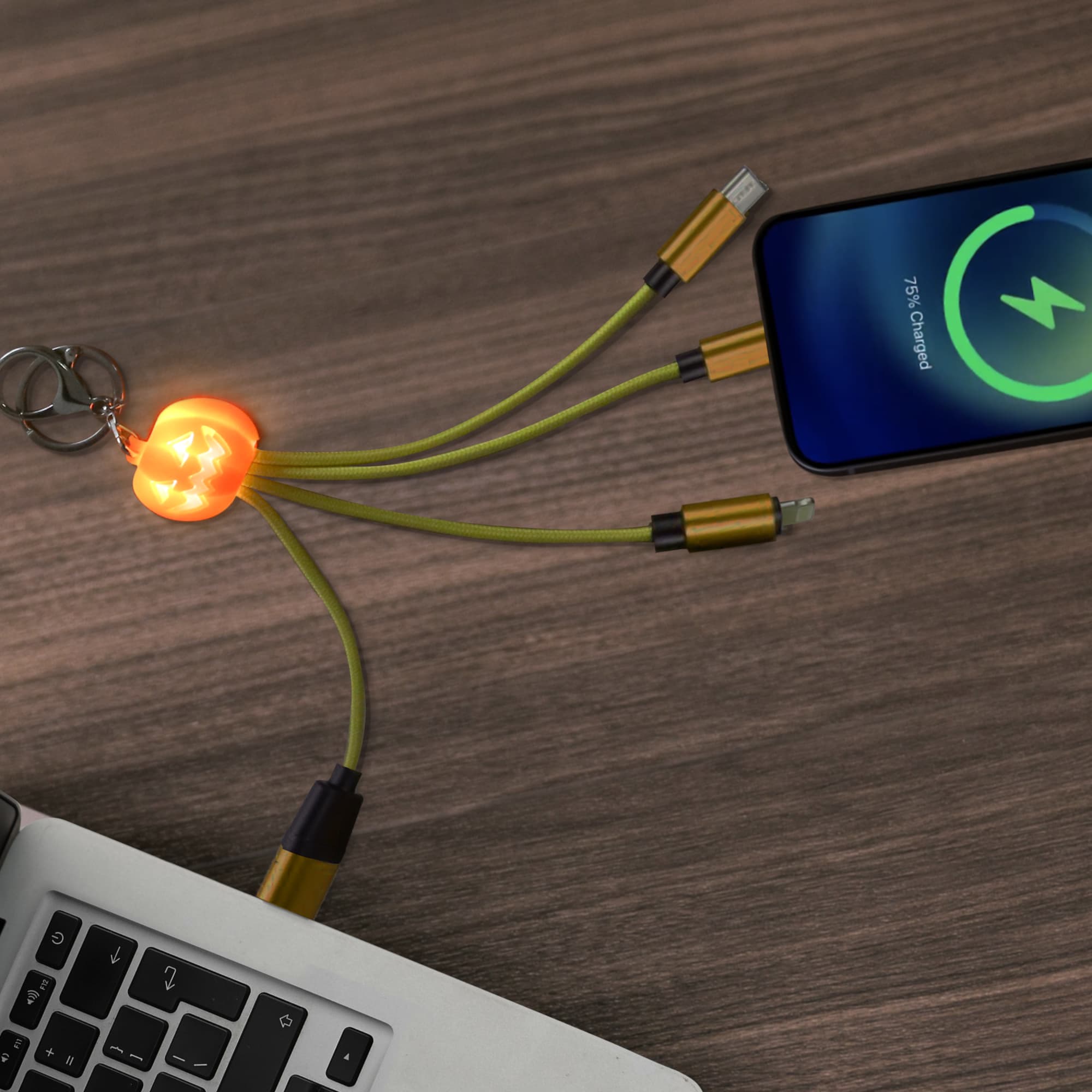 Custom Shape Light Up Charging Cable with Keyring