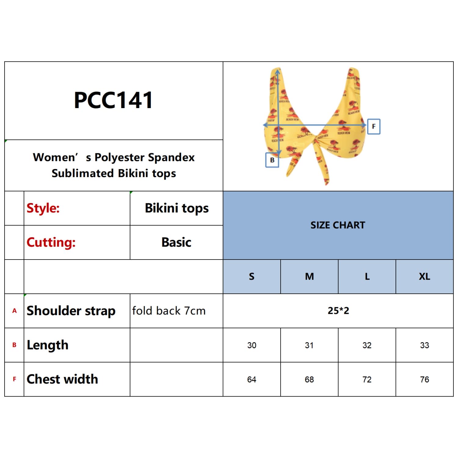 Women's Polyester Spandex Sublimated Bikini top